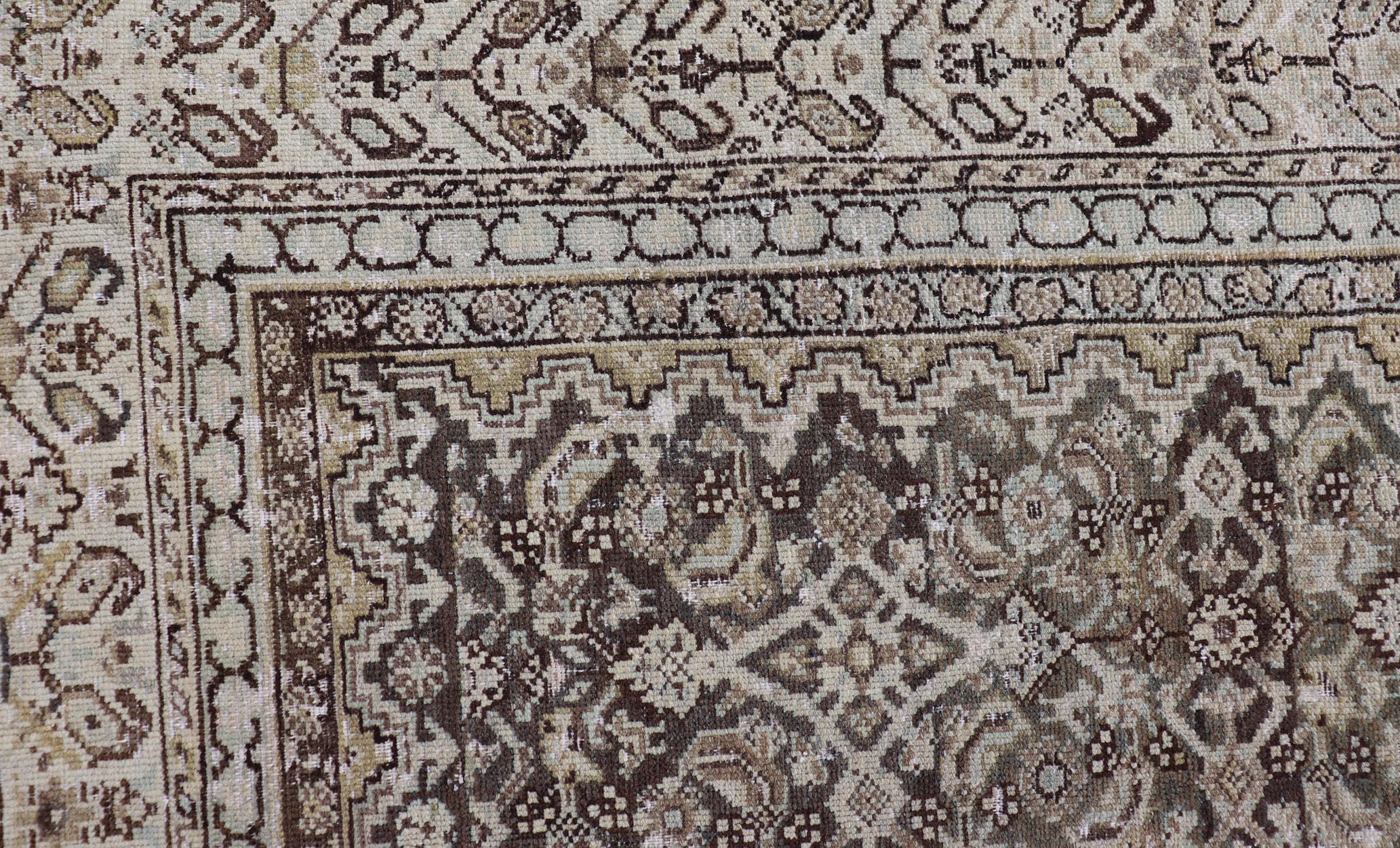 Laine Tapis persan ancien Malayer Gallery gris et anthracite avec motif Herati sur toute sa surface en vente