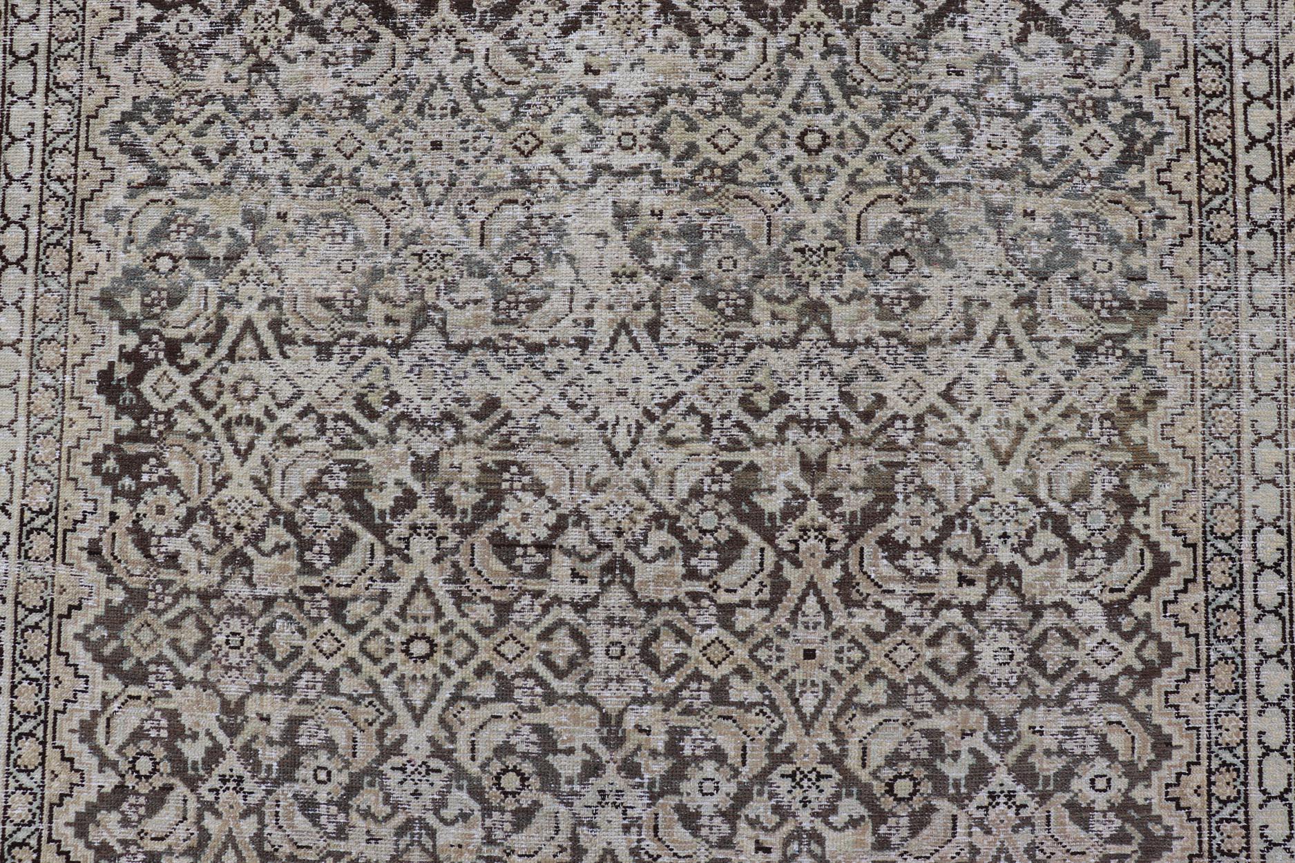 Tapis persan ancien Malayer Gallery gris et anthracite avec motif Herati sur toute sa surface en vente 2