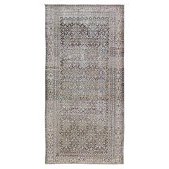 Gray & Charcoal Antique Persian Malayer Gallery Rug with All-Over Herati Design