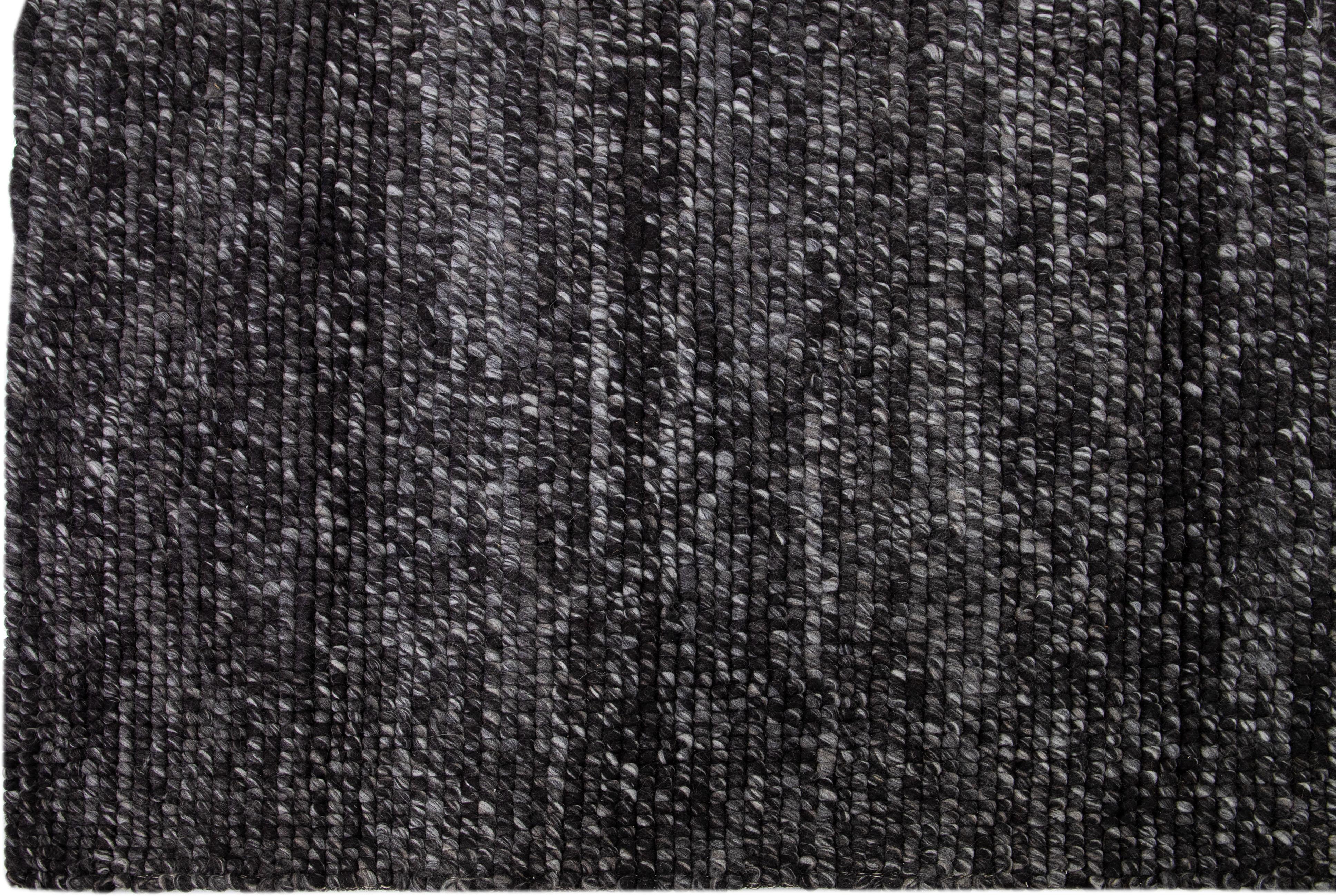 Hand-Woven Gray-Charcoal Color Modern Felted Textuted Wool Rug by Apadana For Sale