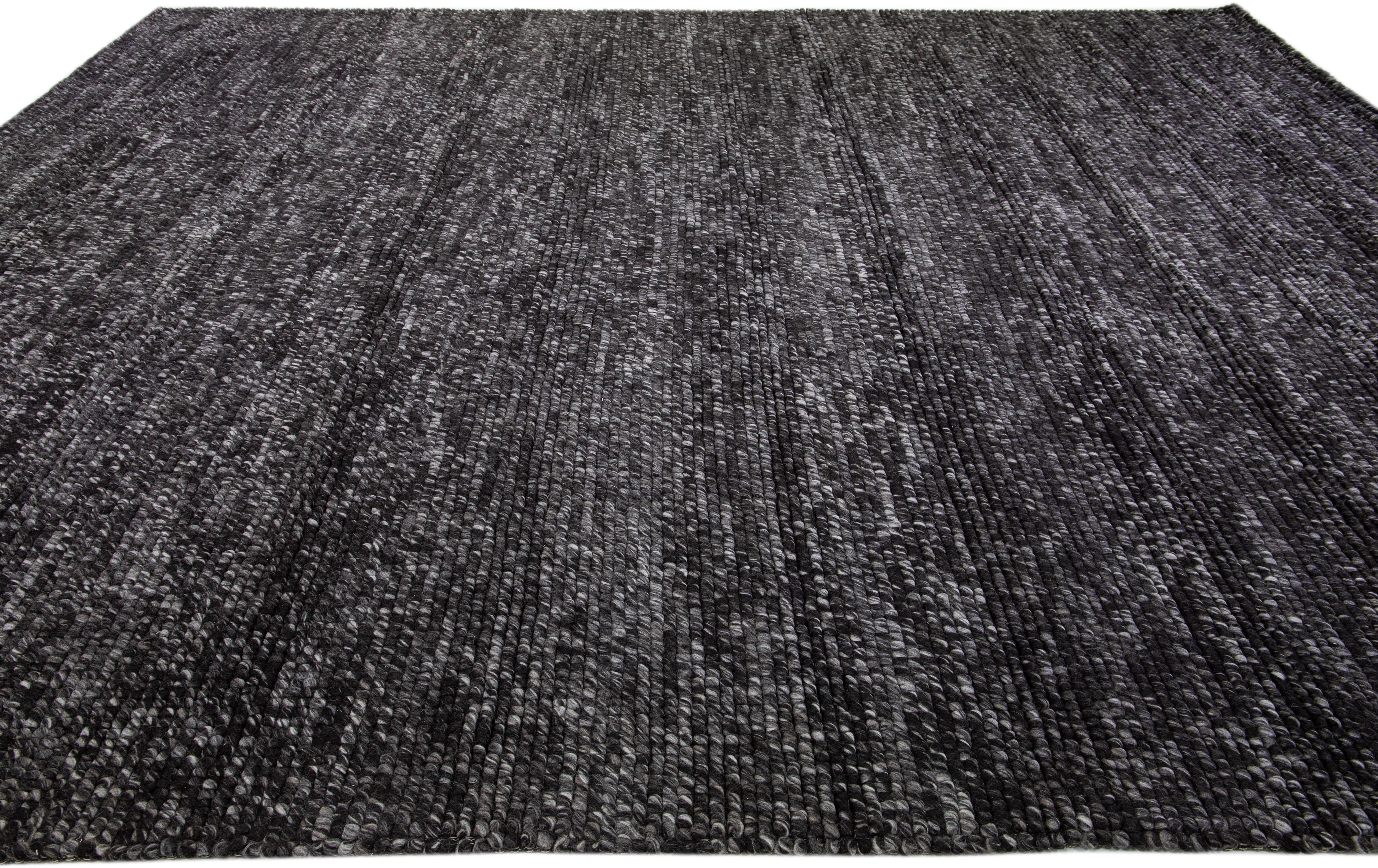 Gray-Charcoal Color Modern Felted Textuted Wool Rug By Apadana In New Condition For Sale In Norwalk, CT