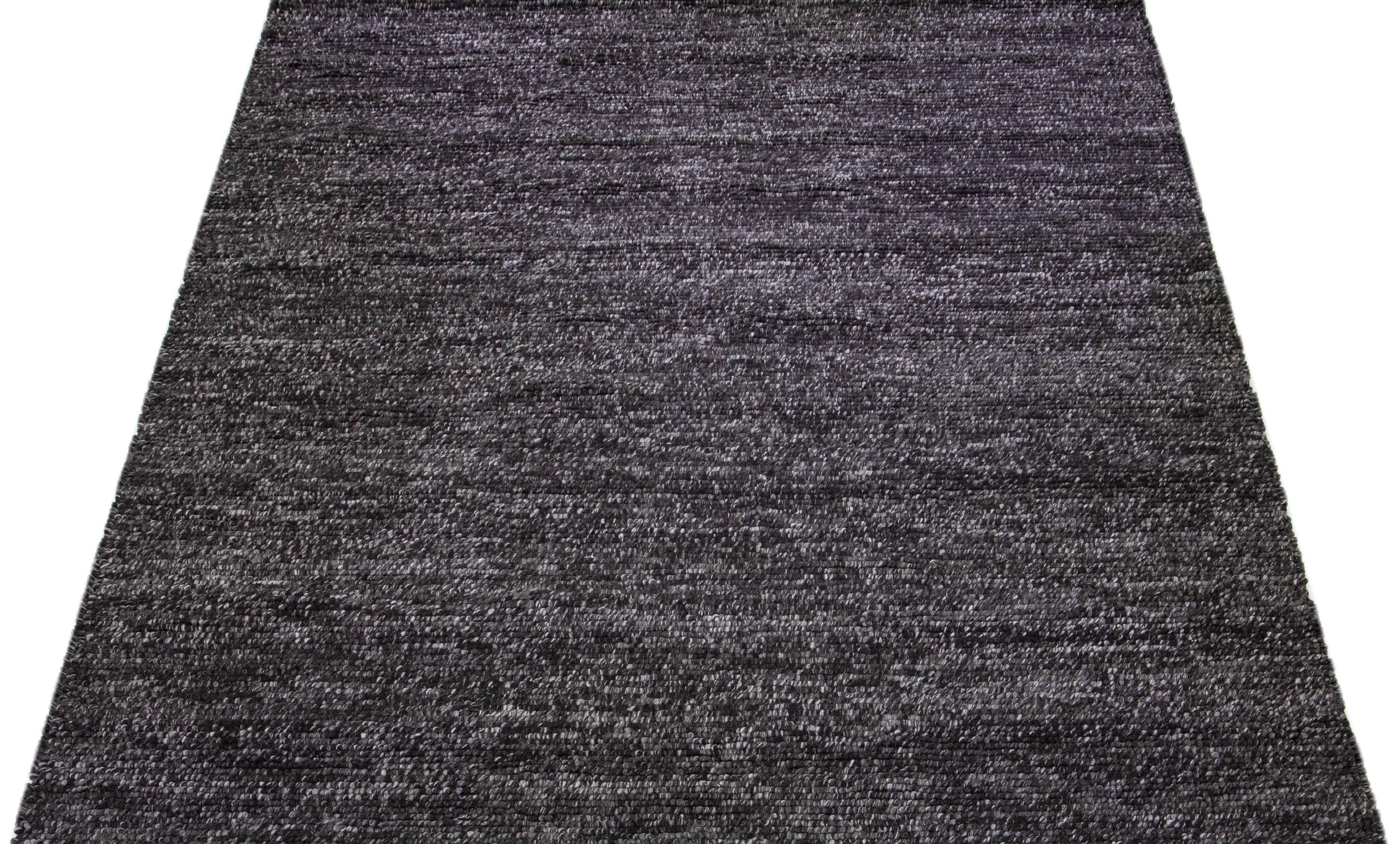 Contemporary Gray-Charcoal Color Modern Felted Textuted Wool Rug By Apadana For Sale