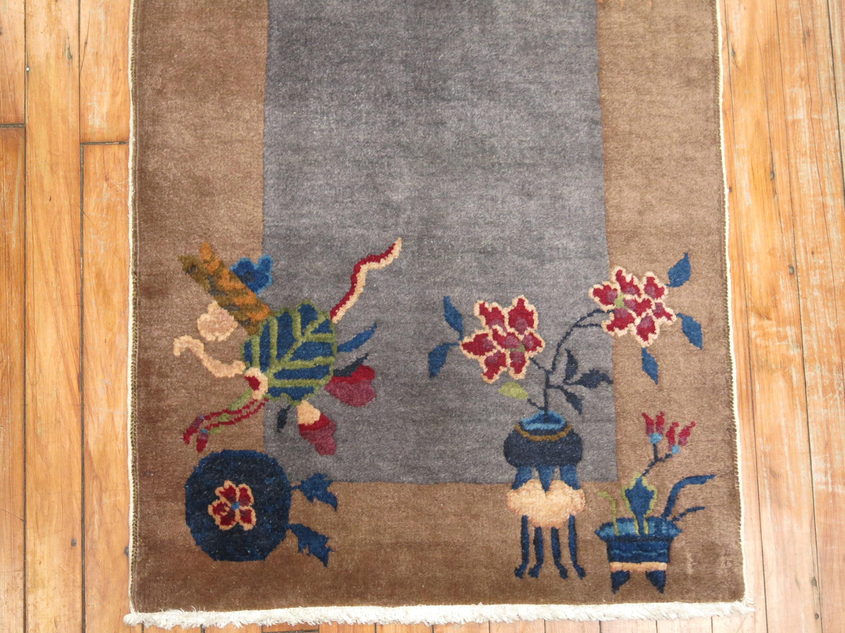Hand-Knotted Gray Chinese Art Deco Rug