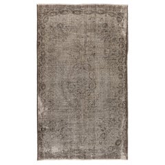 5x8.6 ft Distressed Hand-Knotted Used Turkish Rug. Shabby Chic Gray Carpet