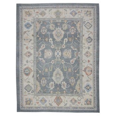 Gray Colorful Floral Design Handwoven Wool Turkish Oushak Rug 8'11" X 11'8"