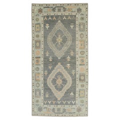 Grey Colorful Medallion Design Handwoven Wool Turkish Oushak Rug