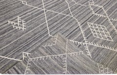 Zeitgenössischer Flachgewebe-Kelim-Wollteppich in Grau mit Coastal-Design von Apadana