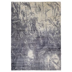 Tappeto grigio contemporaneo in seta fatto a mano con design astratto