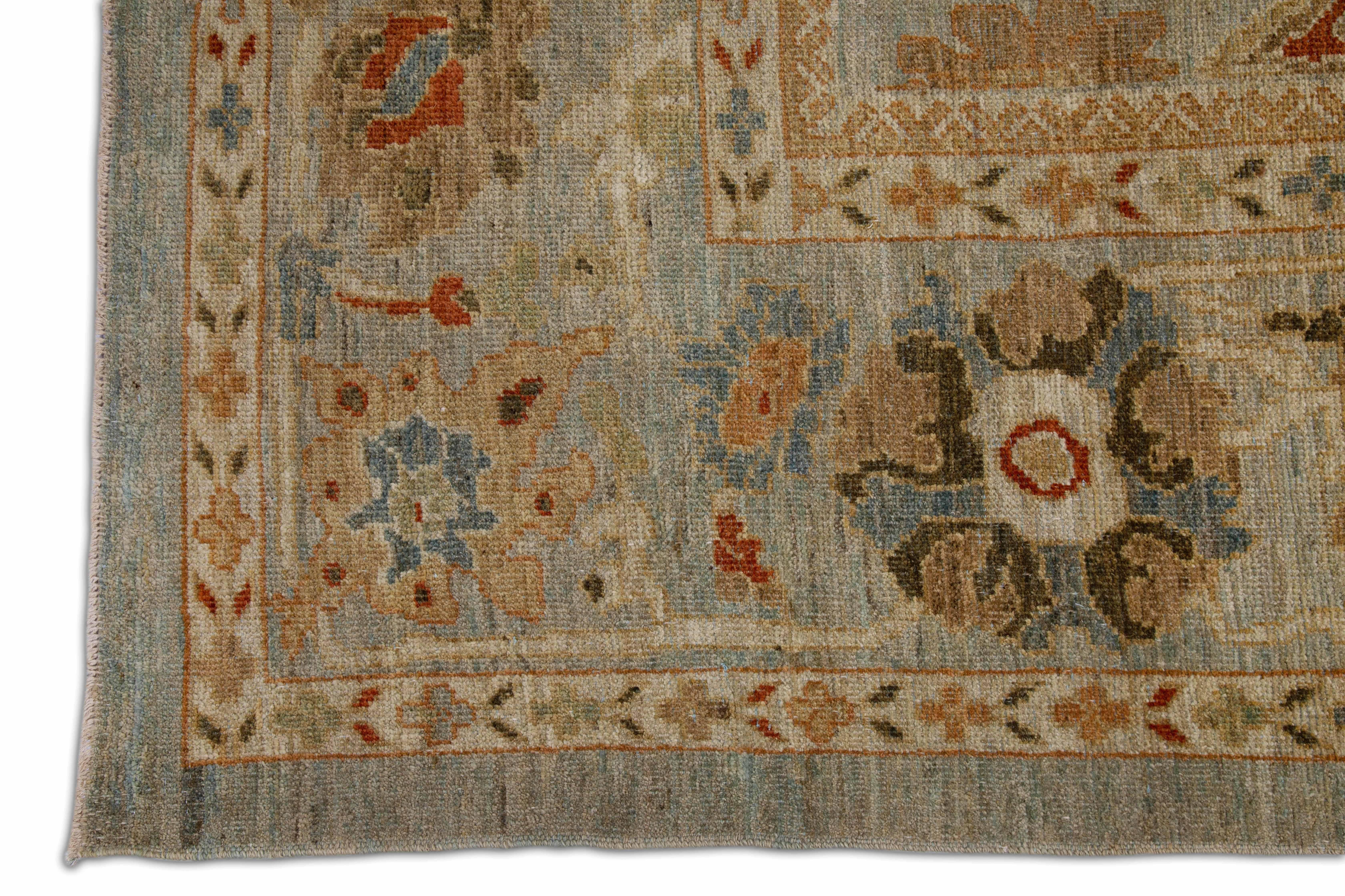 Gray Contemporary Turkish Sultanabad Rug with Colored Floral Allover Design For Sale 5