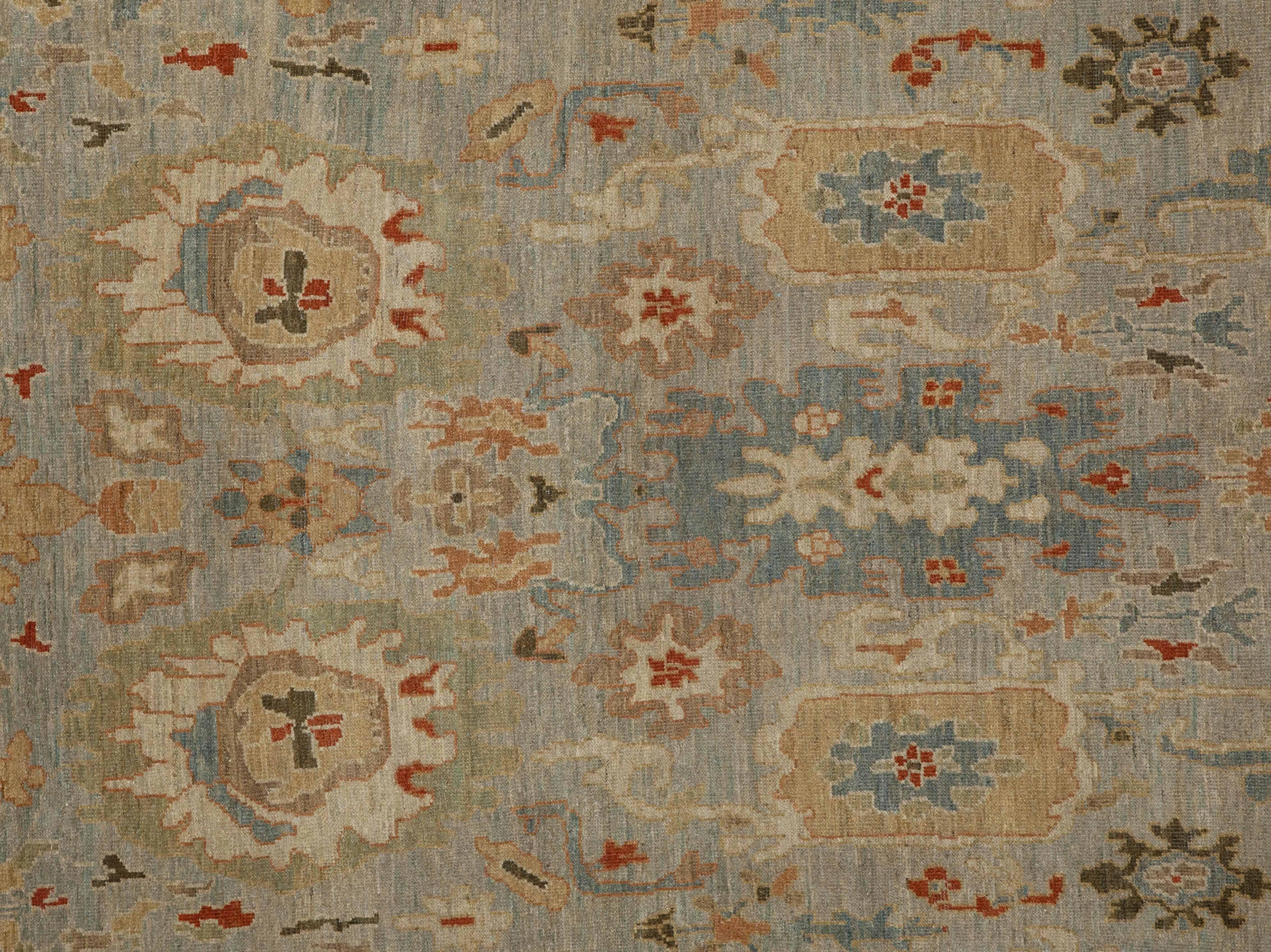 Gray Contemporary Turkish Sultanabad Rug with Colored Floral Allover Design In New Condition For Sale In Dallas, TX