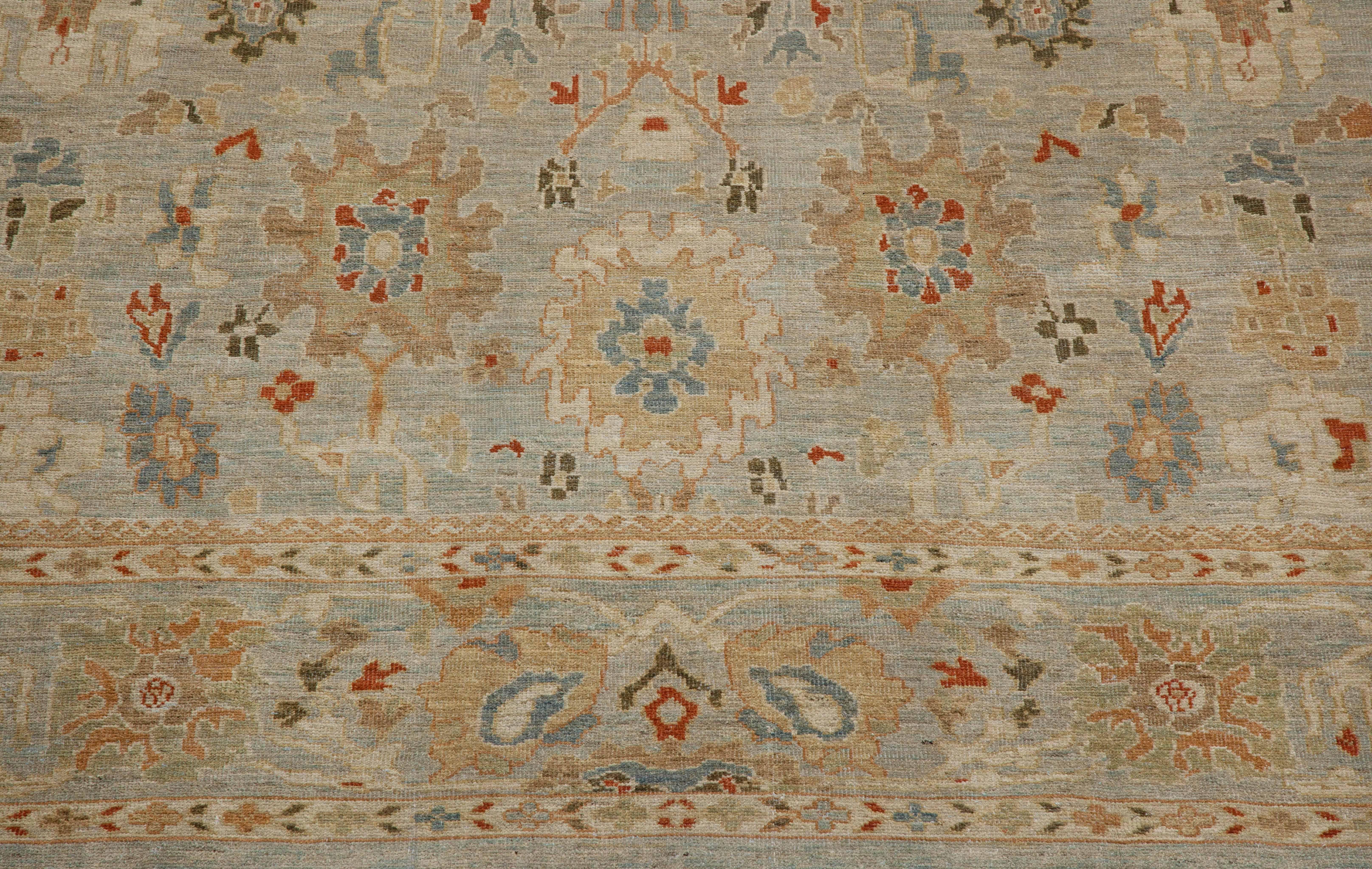 Wool Gray Contemporary Turkish Sultanabad Rug with Colored Floral Allover Design For Sale