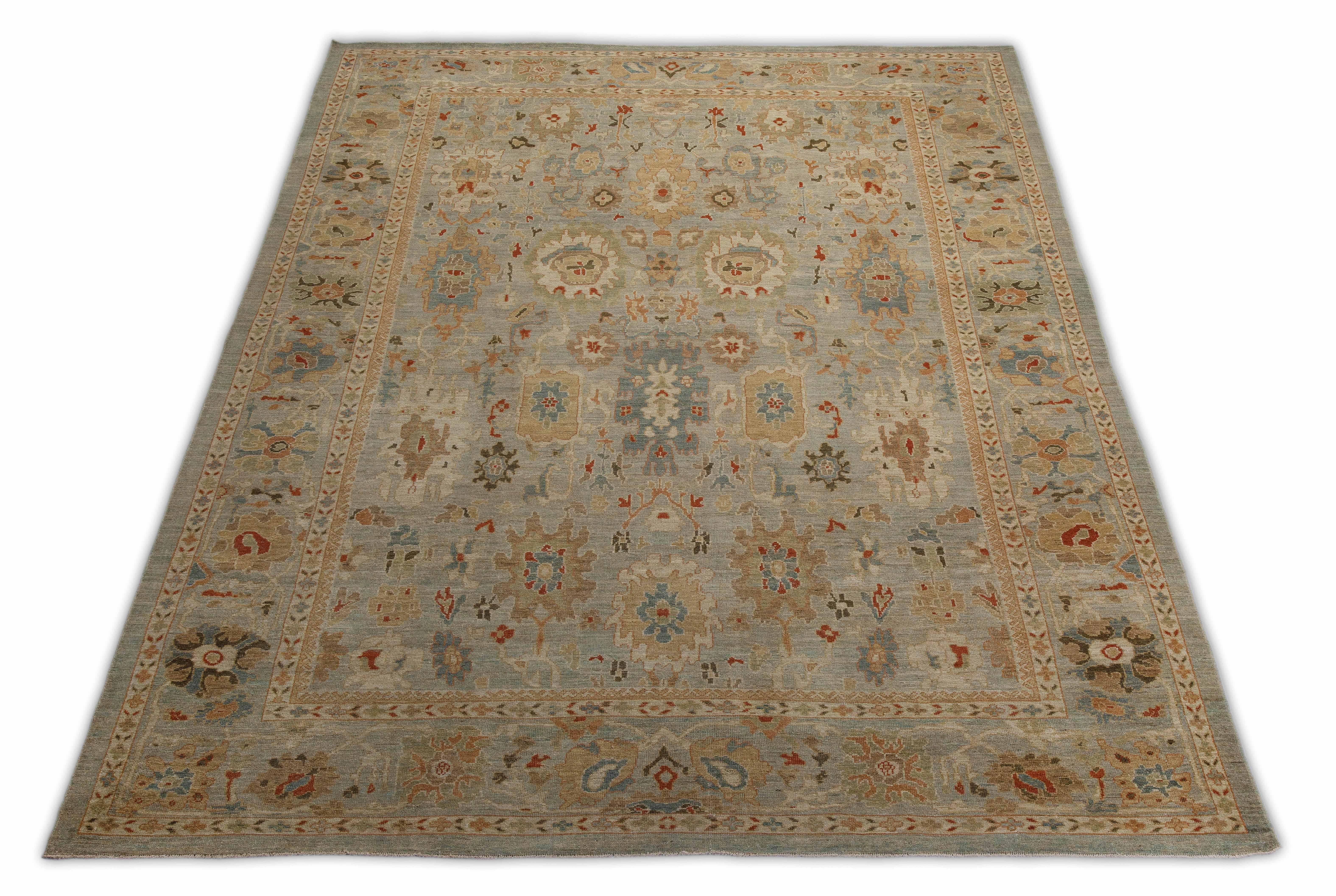 Gray Contemporary Turkish Sultanabad Rug with Colored Floral Allover Design For Sale 1