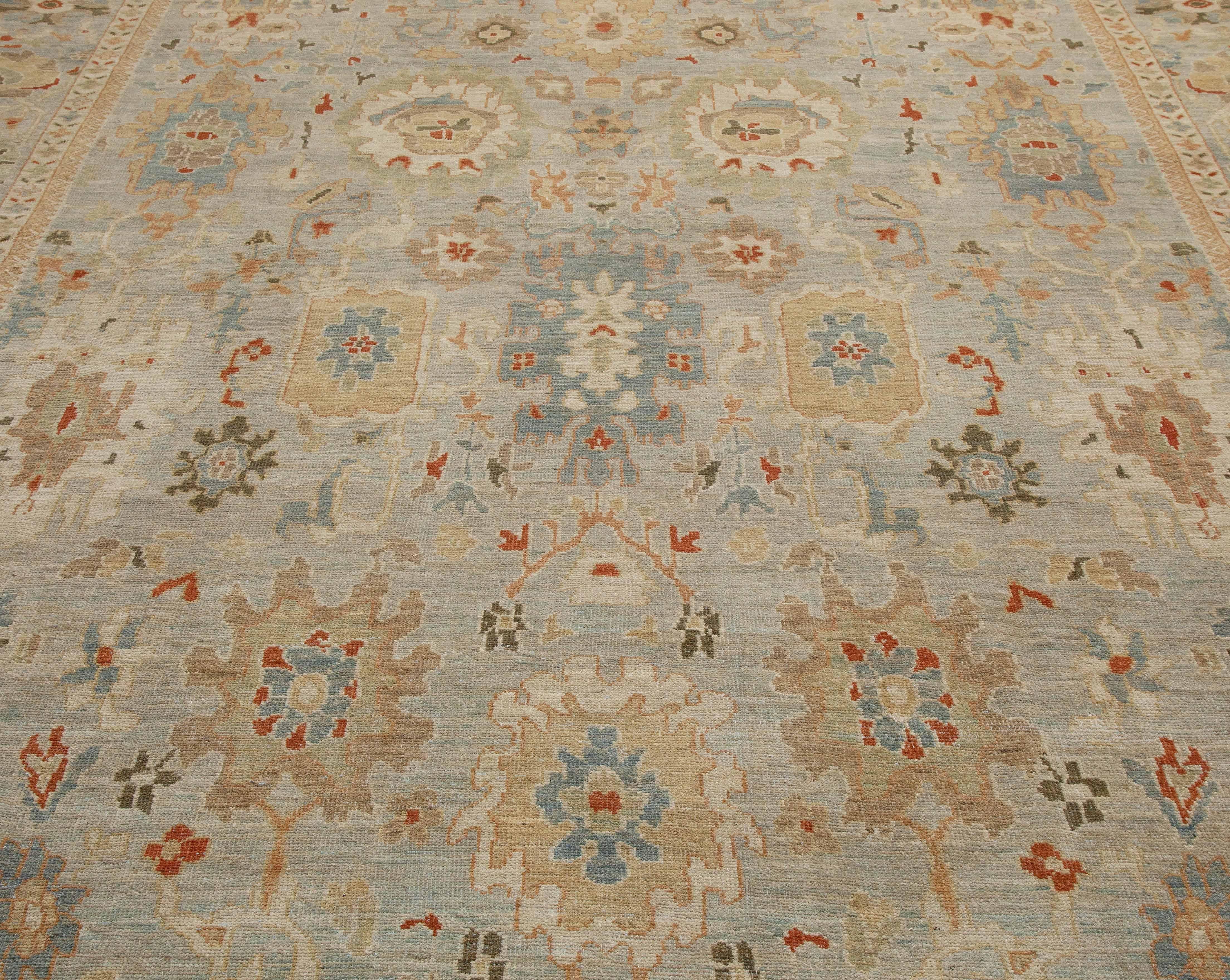 Gray Contemporary Turkish Sultanabad Rug with Colored Floral Allover Design For Sale 2