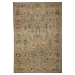 Gray Contemporary Turkish Sultanabad Rug with Colored Floral Allover Design