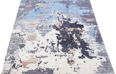 Gray Contemporary Wool & Silk Rug Handmade with Abstract Motif