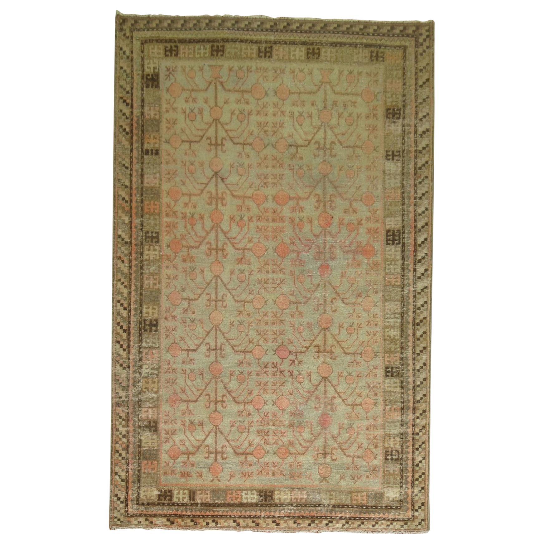 Gray Coral Antique Khotan Pomegranate Early 20th Century Rug