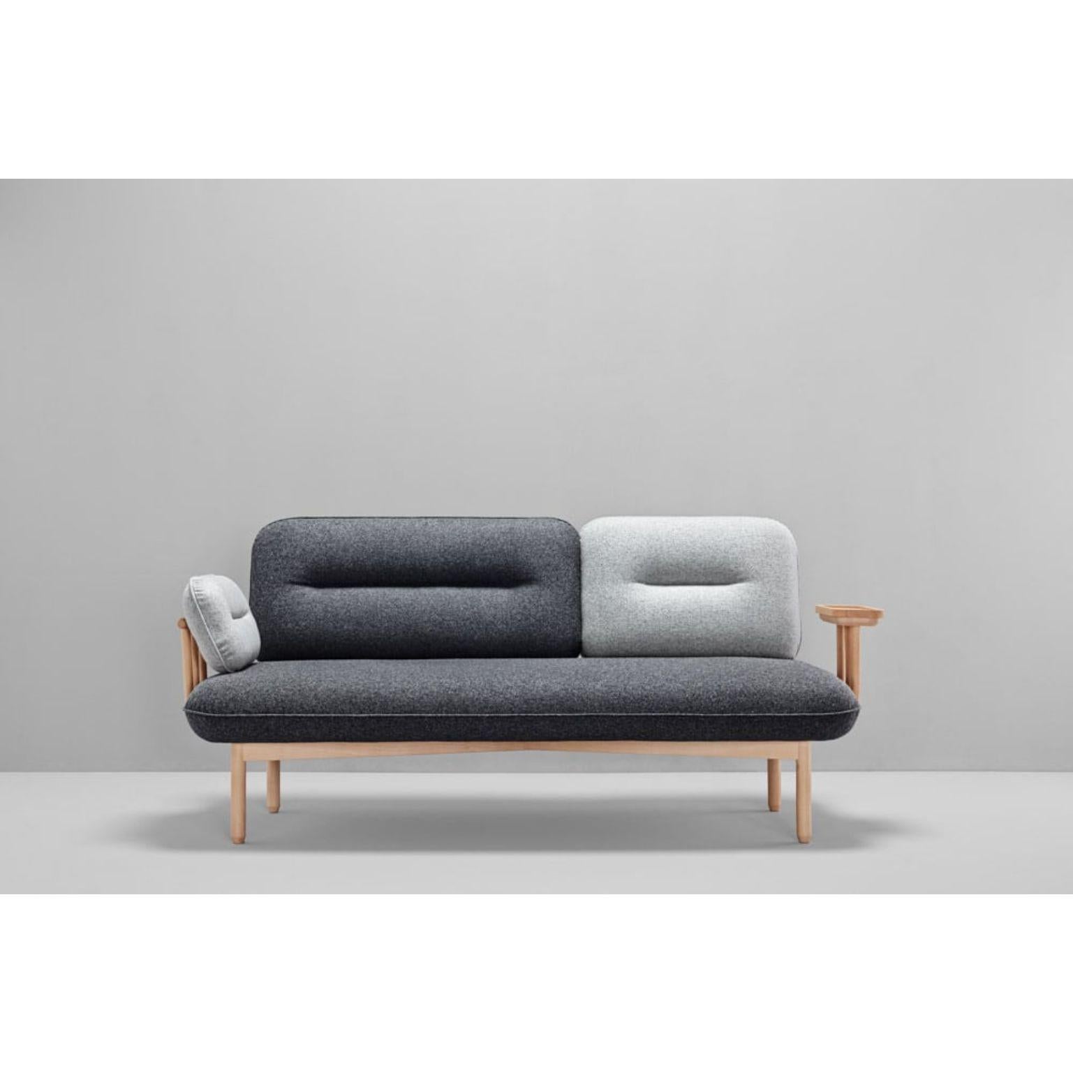 Gray Cosmo Sofa by Pepe Albargues
Dimensions: W 195, D 85, H 85, Seat45
Materials:Pine and beech wood structure reinforced with plywood
Arms and backrest frame treated with the steam bending technique
Foam CMHR (high resilience and flame retardant)