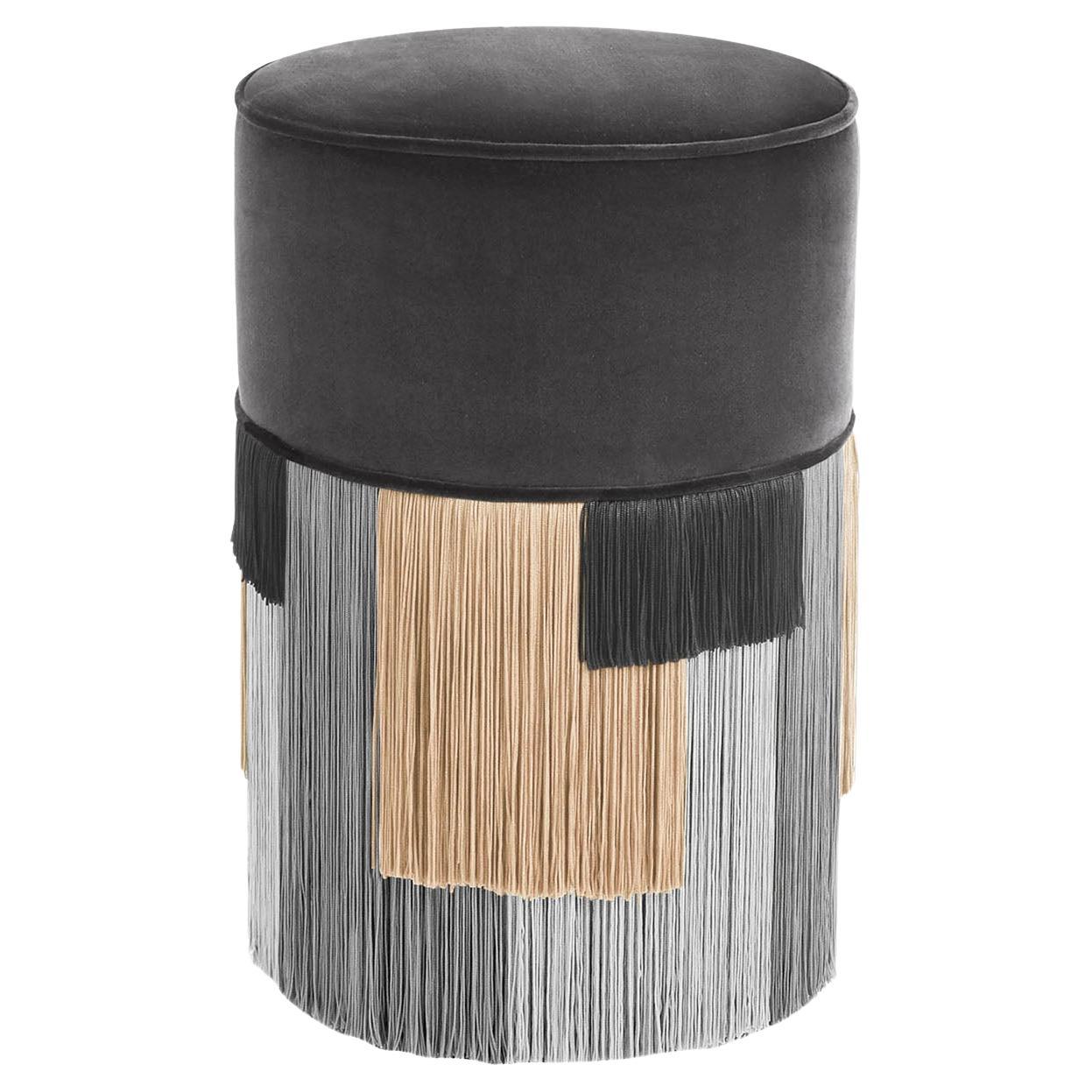 Gray Couture Geometric Stripe Pouf For Sale