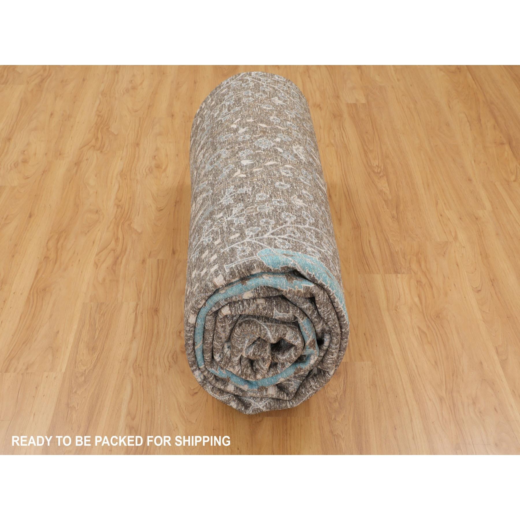 Tapis gris à motif d'arbre de cyprès avec laine texturée nouée à la main 12' x  17'9