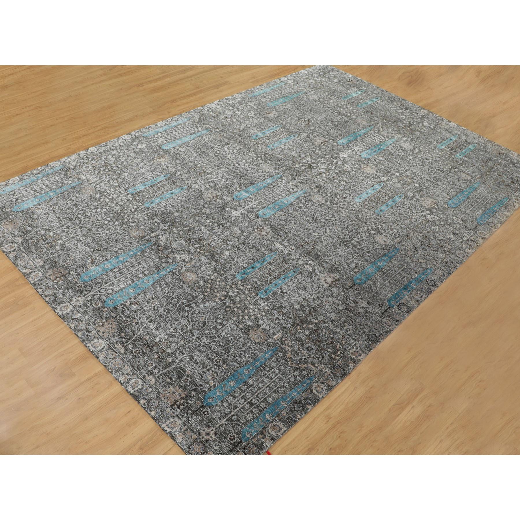 Indien Tapis gris à motif d'arbre de cyprès avec laine texturée nouée à la main 12' x  17'9