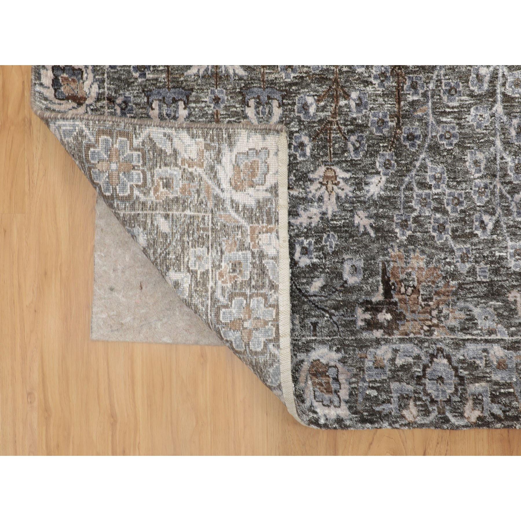 Noué à la main Tapis gris à motif d'arbre de cyprès avec laine texturée nouée à la main 12' x  17'9