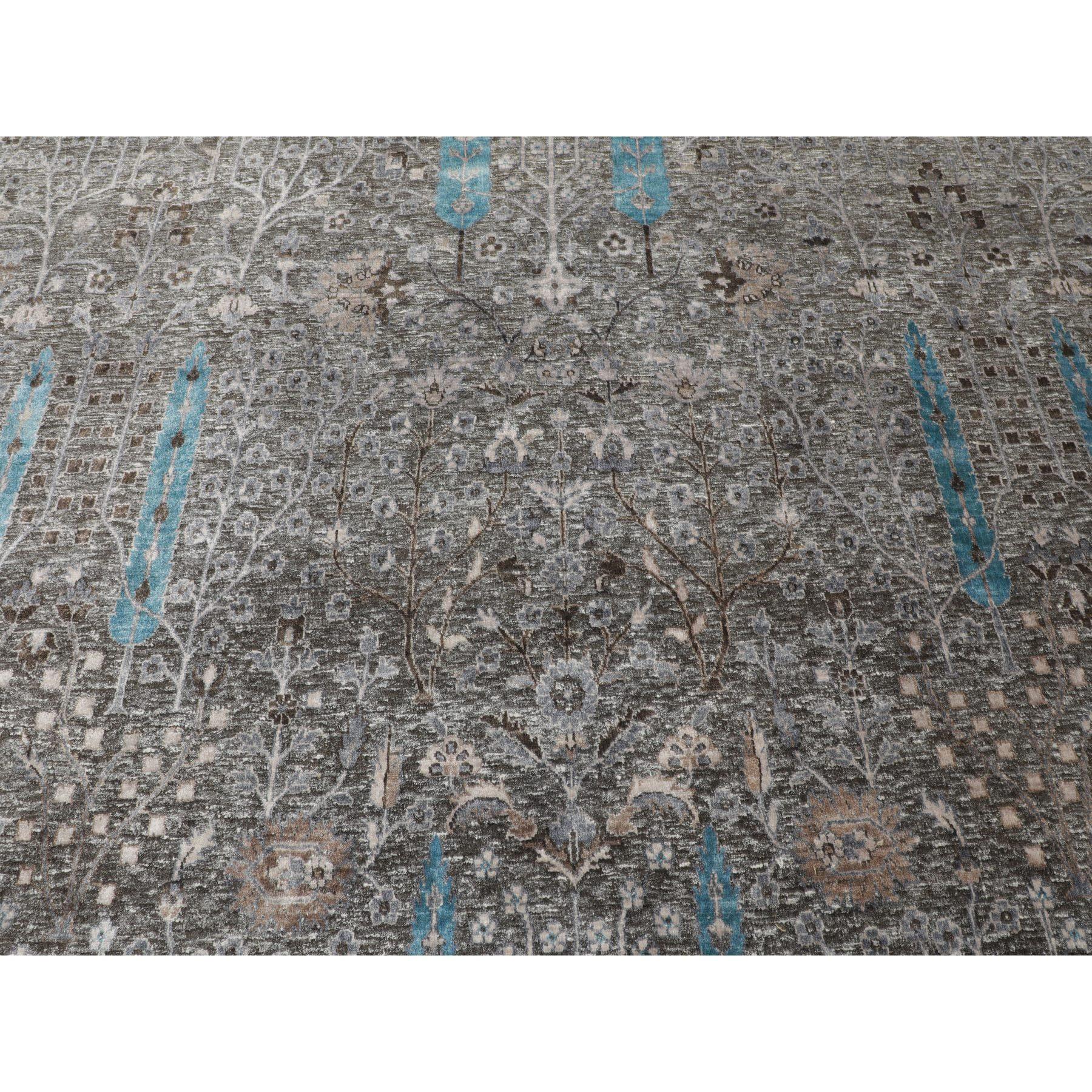 Tapis gris à motif d'arbre de cyprès avec laine texturée nouée à la main 12' x  17'9