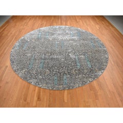 Gray Cypress Tree Design Silk with Wool Hand Knotted Oriental Rug 11'9" x 11'9"