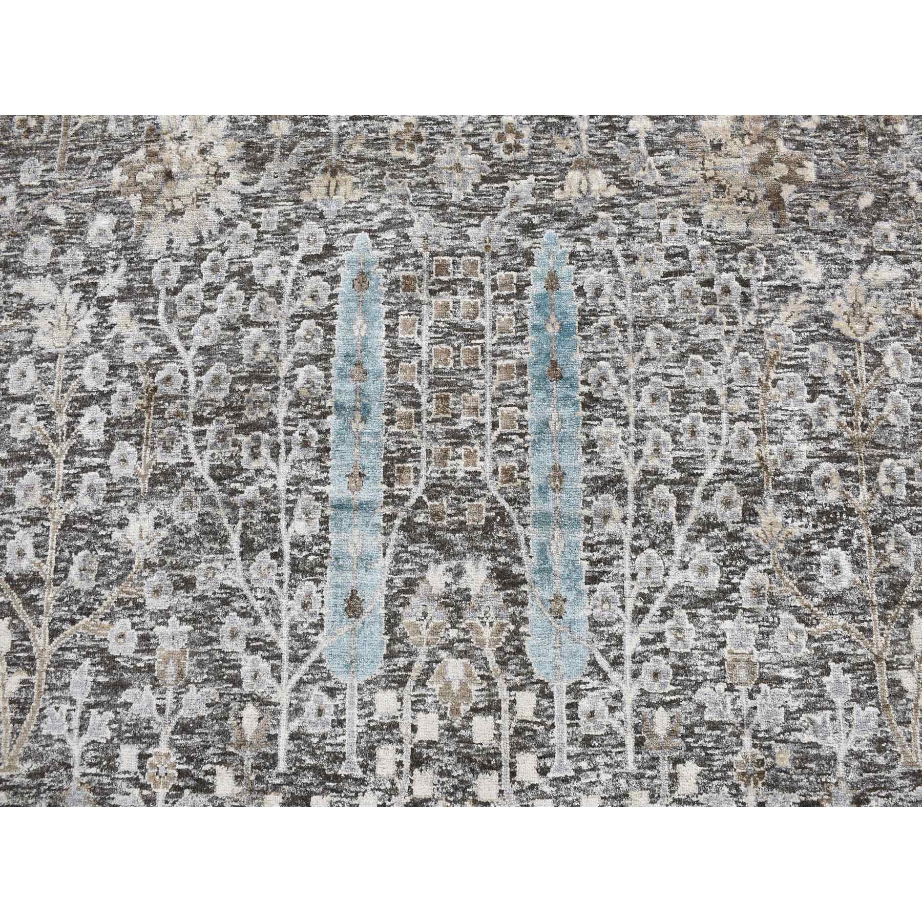 Noué à la main Tapis oriental noué à la main, gris à motif d'arbre de cyprès 11'9