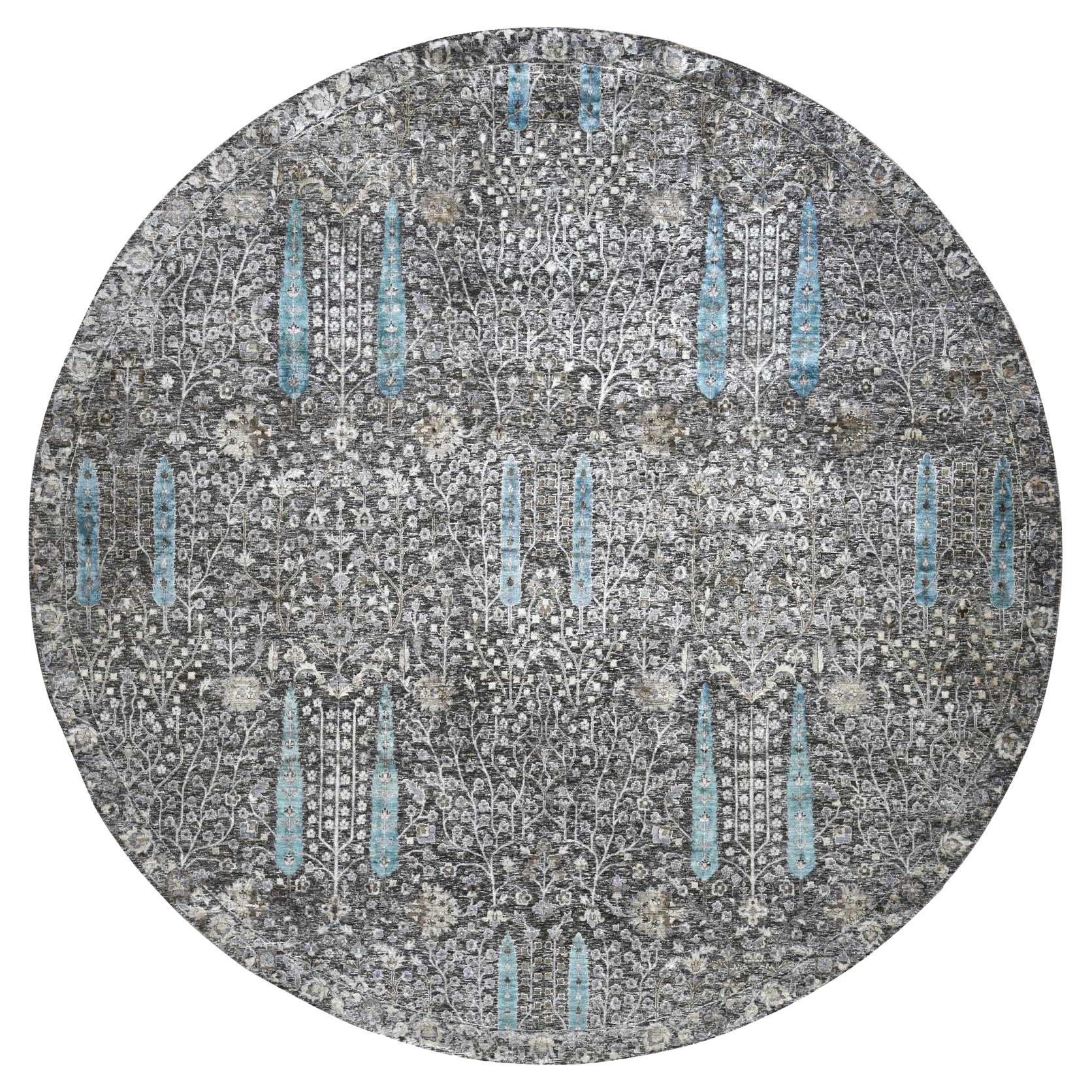 Tapis oriental noué à la main, gris à motif d'arbre de cyprès 11'9" x 11'9"