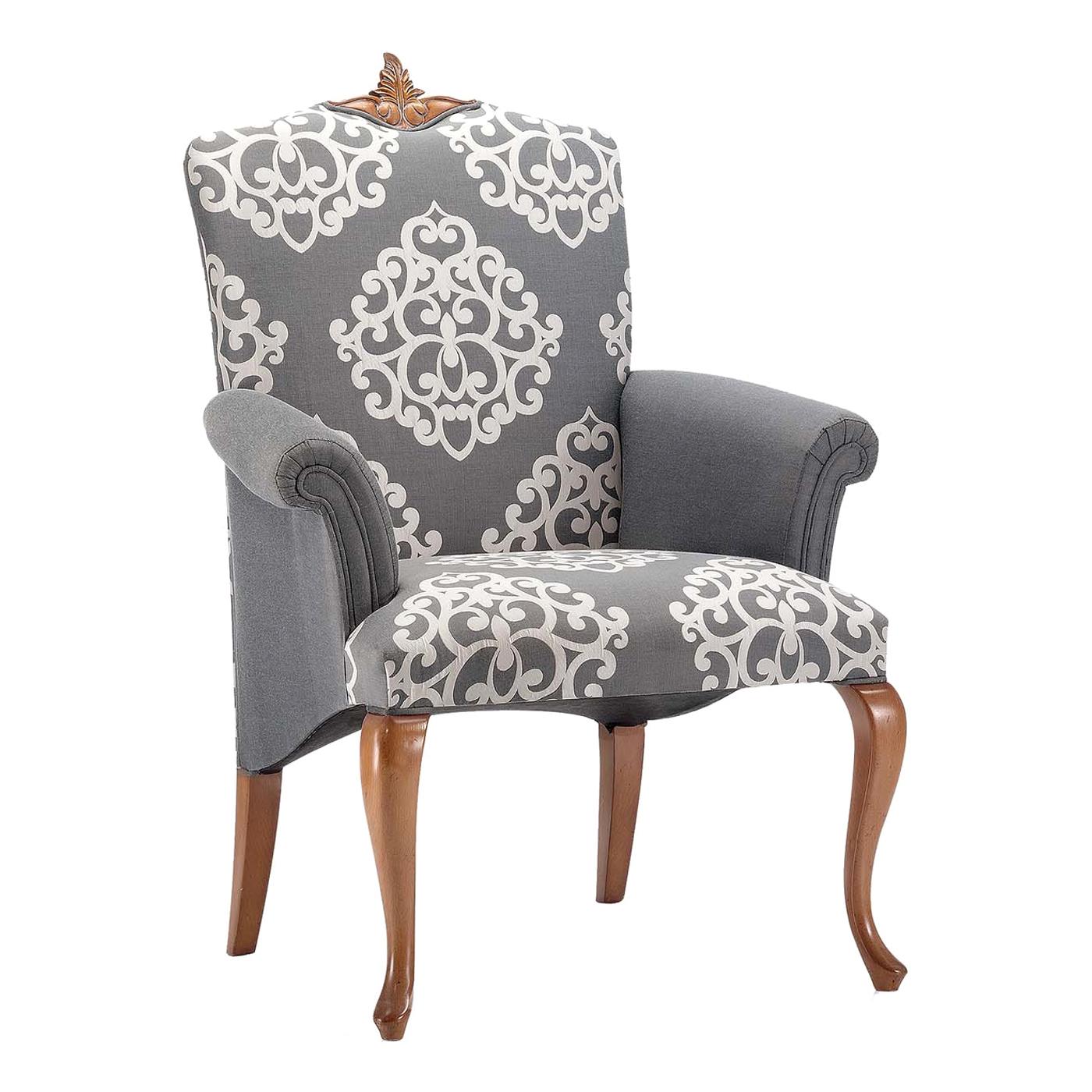 Gray Damask Chair with Armrests
