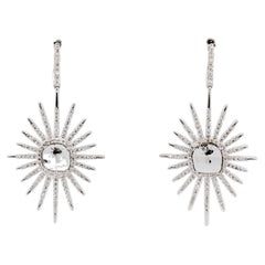 Gray Diamond and White Diamond Star Dangle Earrings in 14k White Gold