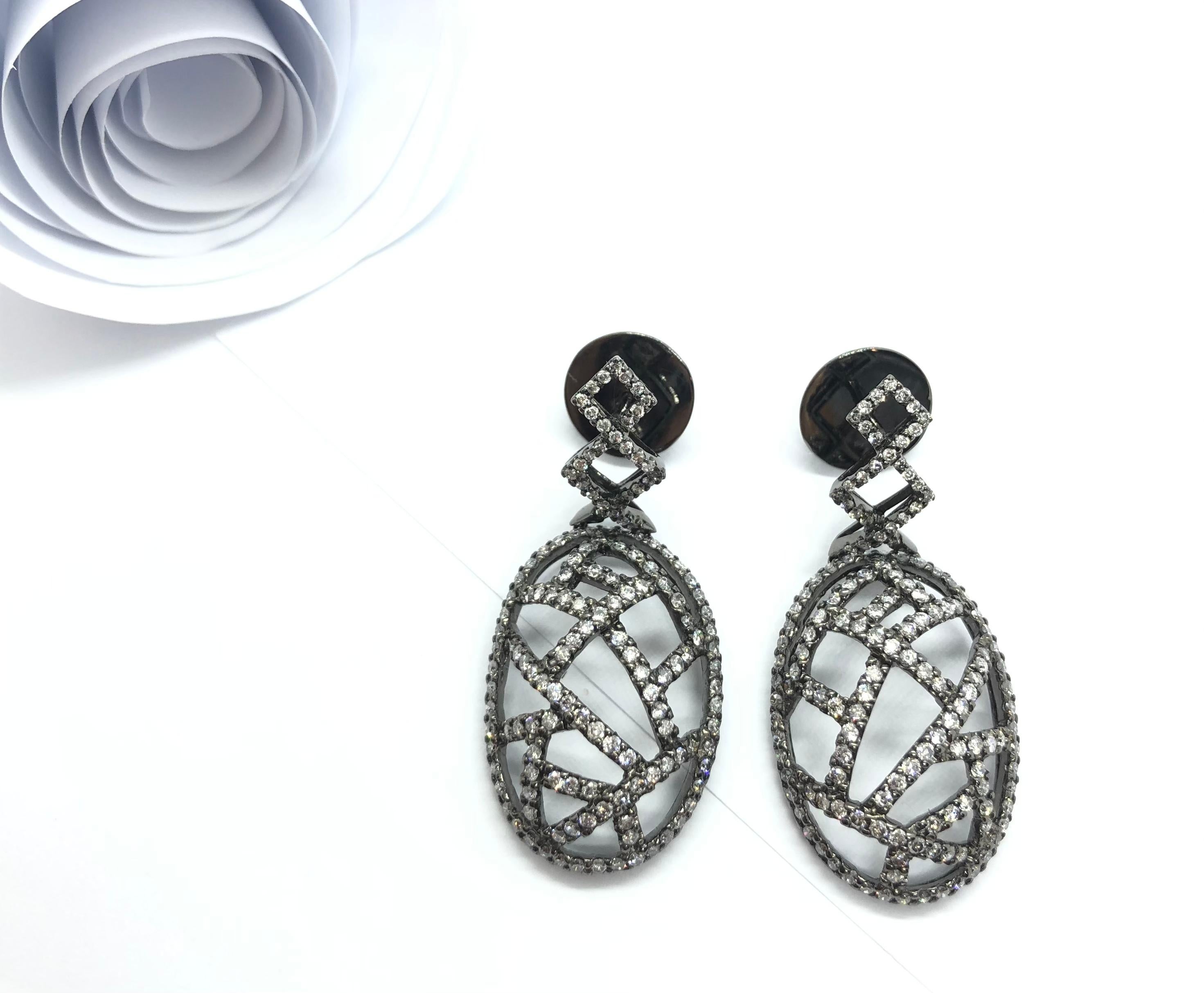 Gray Diamond Earrings Set in 18 Karat White Gold Settings For Sale 4