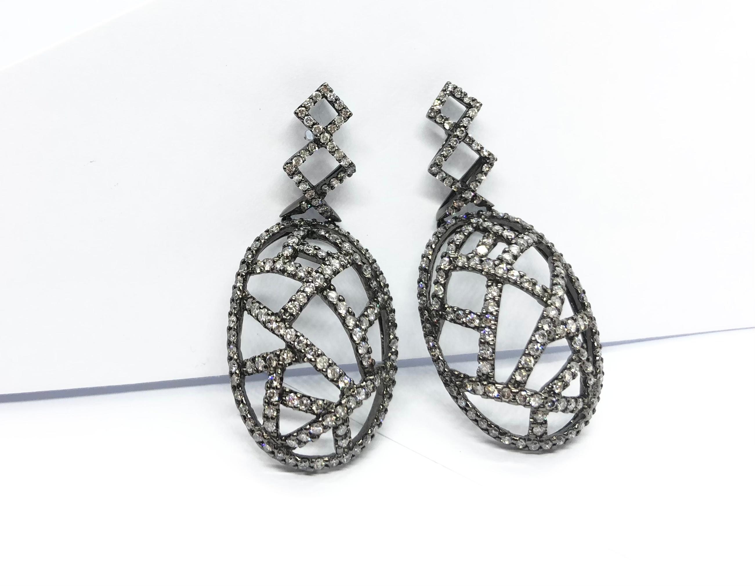 Gray Diamond Earrings Set in 18 Karat White Gold Settings For Sale 5