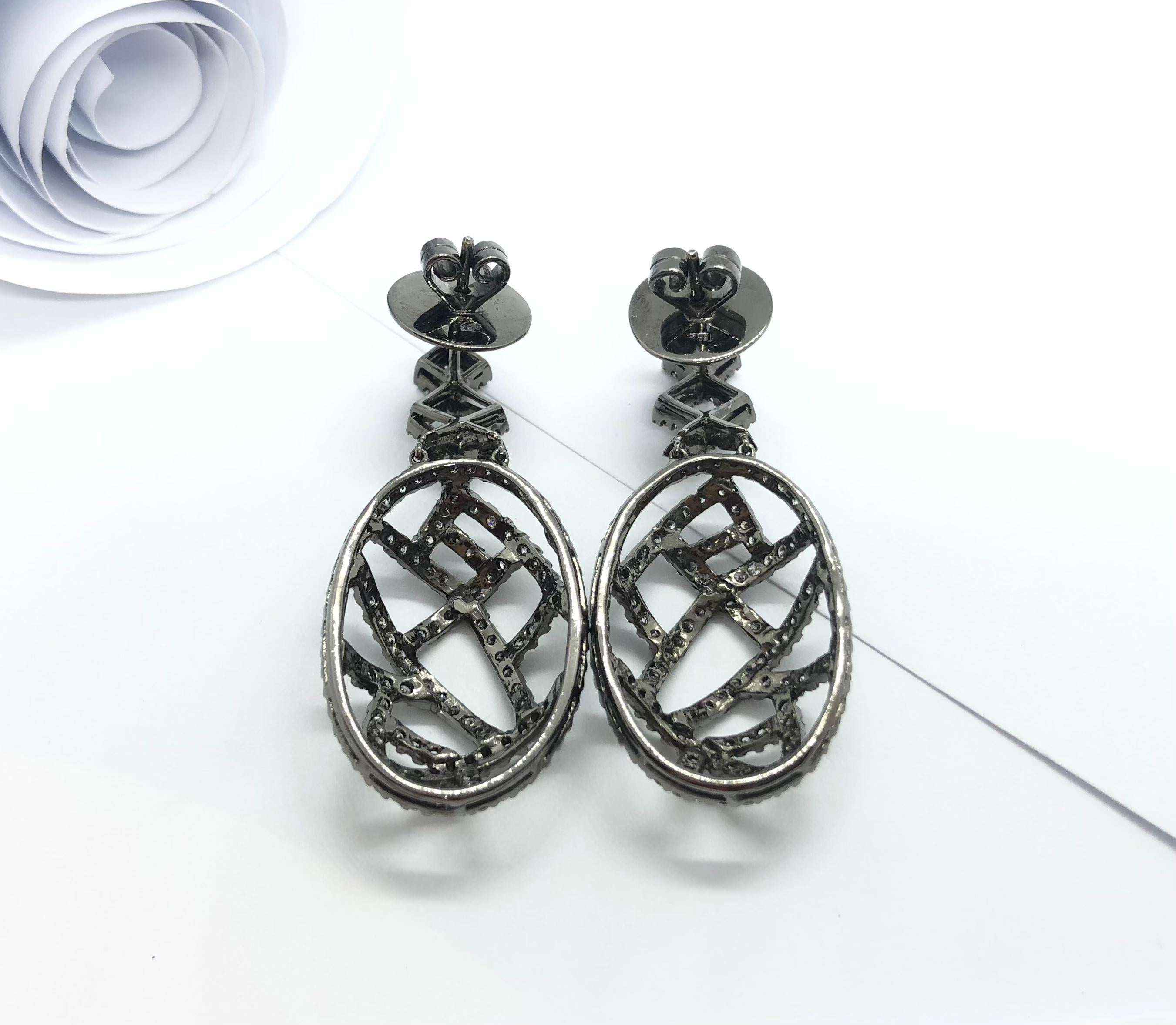 Gray Diamond Earrings Set in 18 Karat White Gold Settings For Sale 6