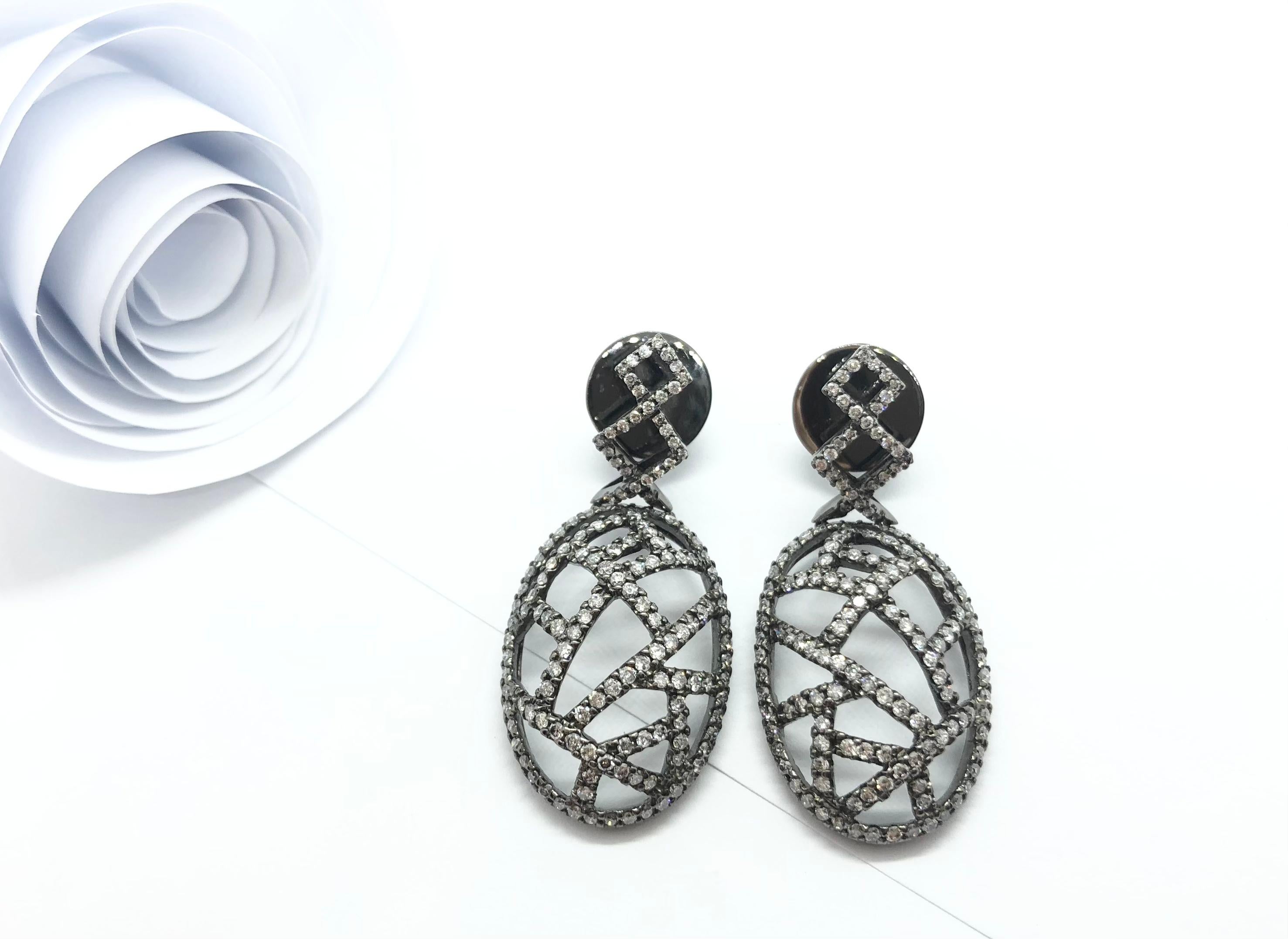 Gray Diamond Earrings Set in 18 Karat White Gold Settings For Sale 7