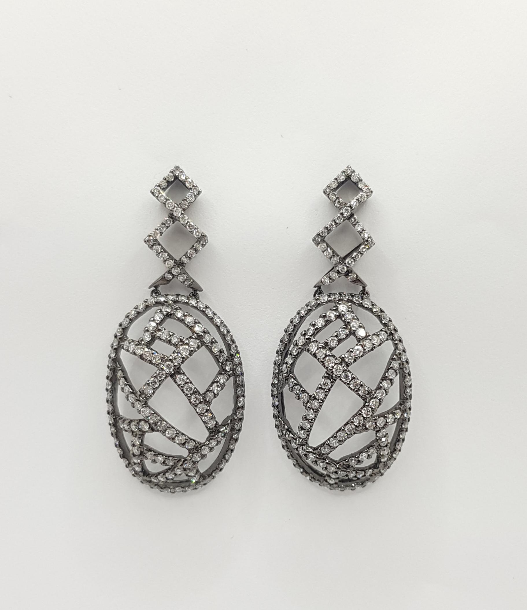 Gray Diamond Earrings Set in 18 Karat White Gold Settings For Sale 2