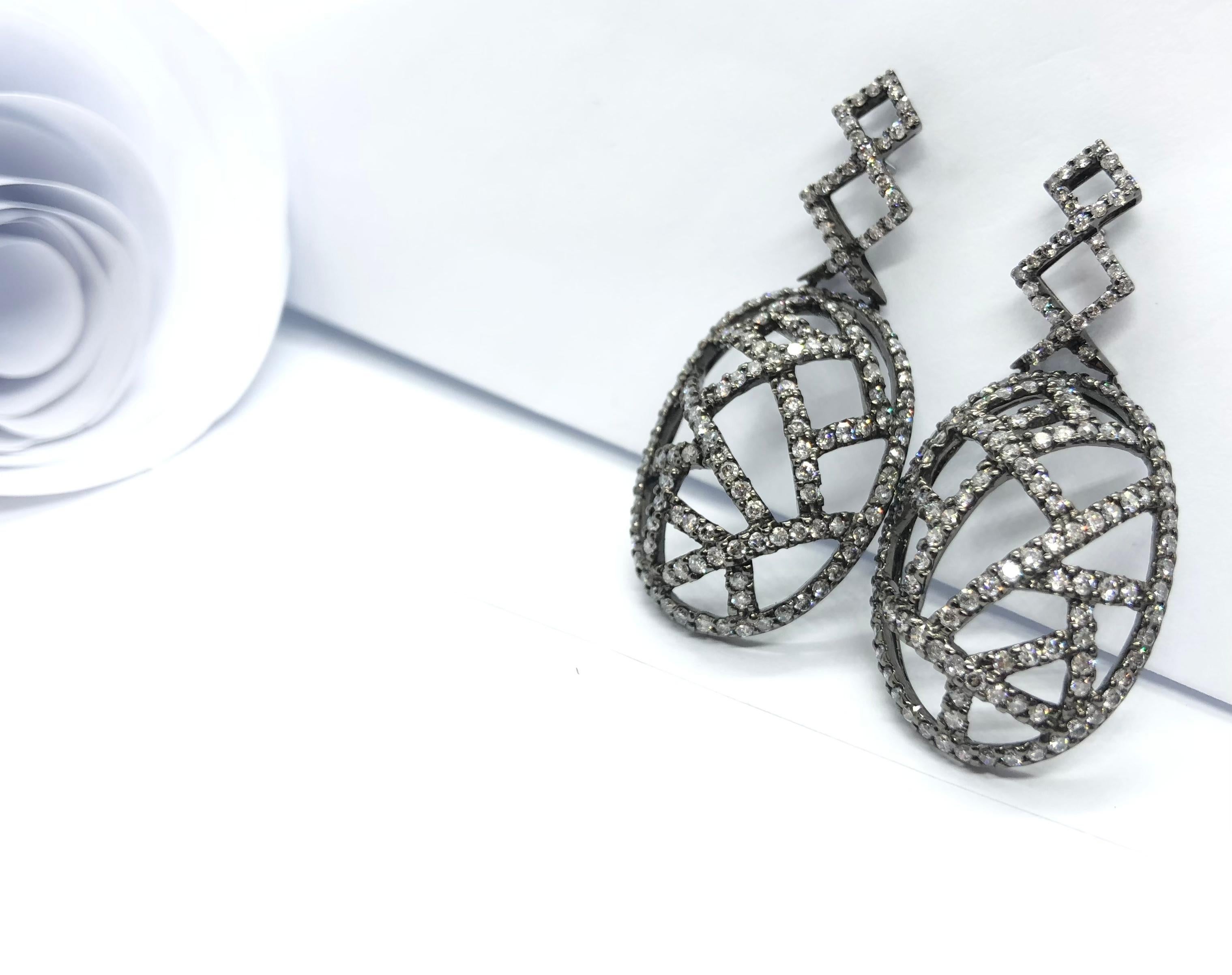 Gray Diamond Earrings Set in 18 Karat White Gold Settings For Sale 3