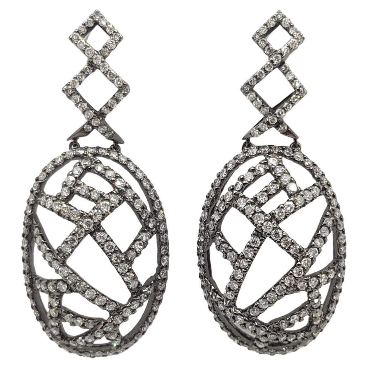 Gray Diamond Earrings Set in 18 Karat White Gold Settings For Sale