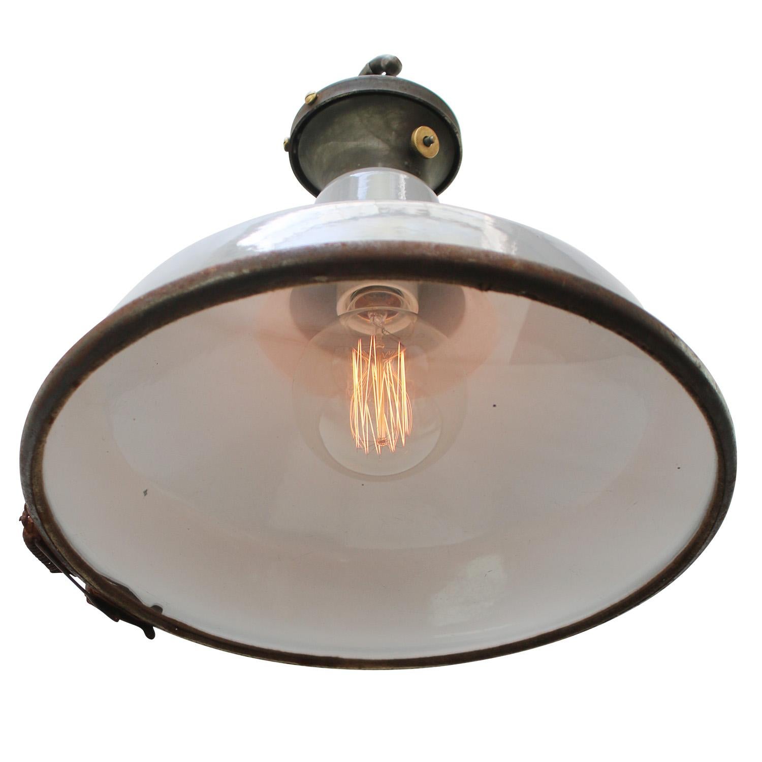English Gray Enamel British Vintage Industrial Clear Rounded Glass Pendant Lights