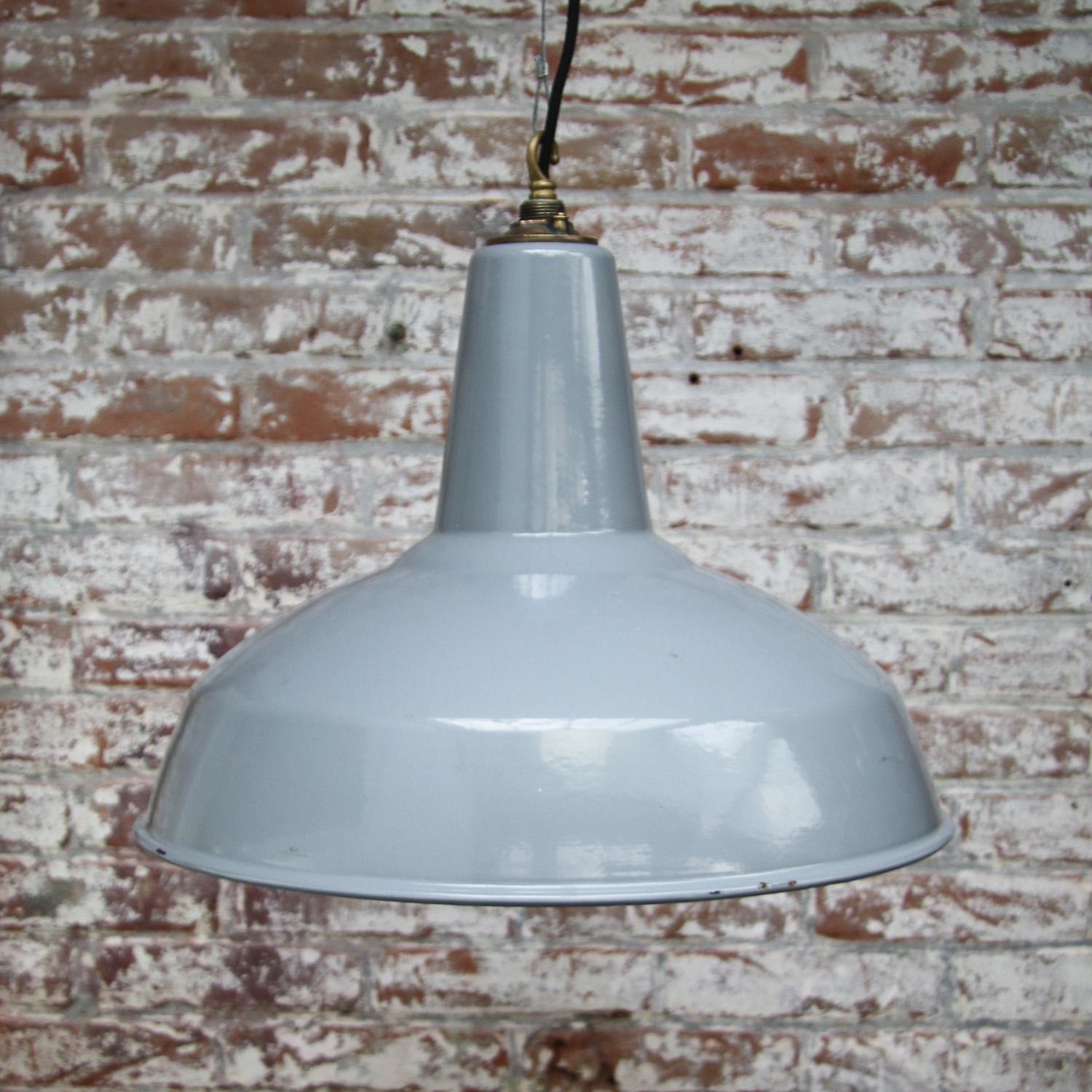 20th Century Gray Enamel British Vintage Industrial Pendant Light For Sale