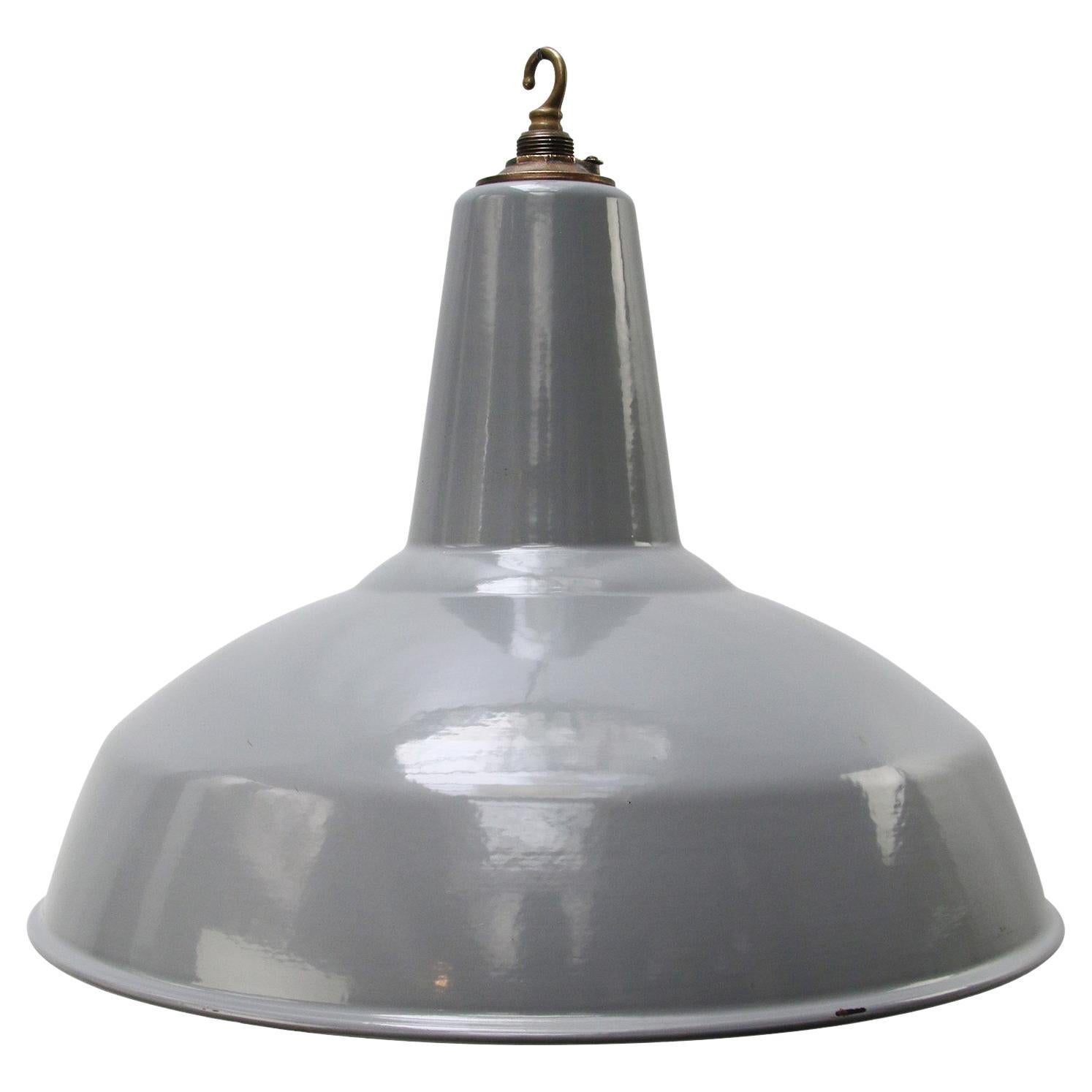 Gray Enamel British Vintage Industrial Pendant Light For Sale
