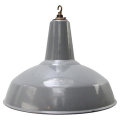 Lampe à suspension industrielle britannique vintage en émail gris