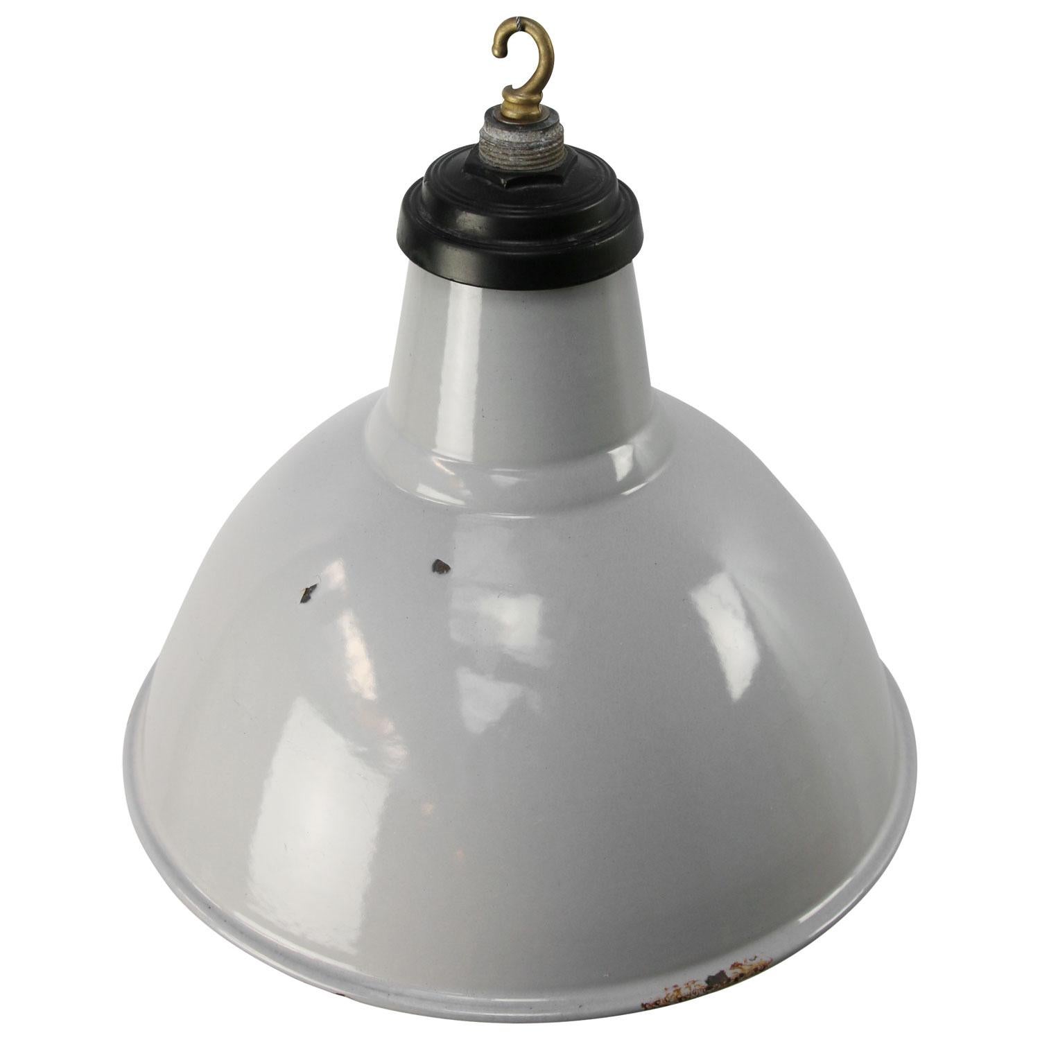 English vintage industrial Classic. Grey enamel white interior. 

Weight: 1.70 kg / 3.7 lb

Priced per individual item. All lamps have been made suitable by international standards for incandescent light bulbs, energy-efficient and LED bulbs.