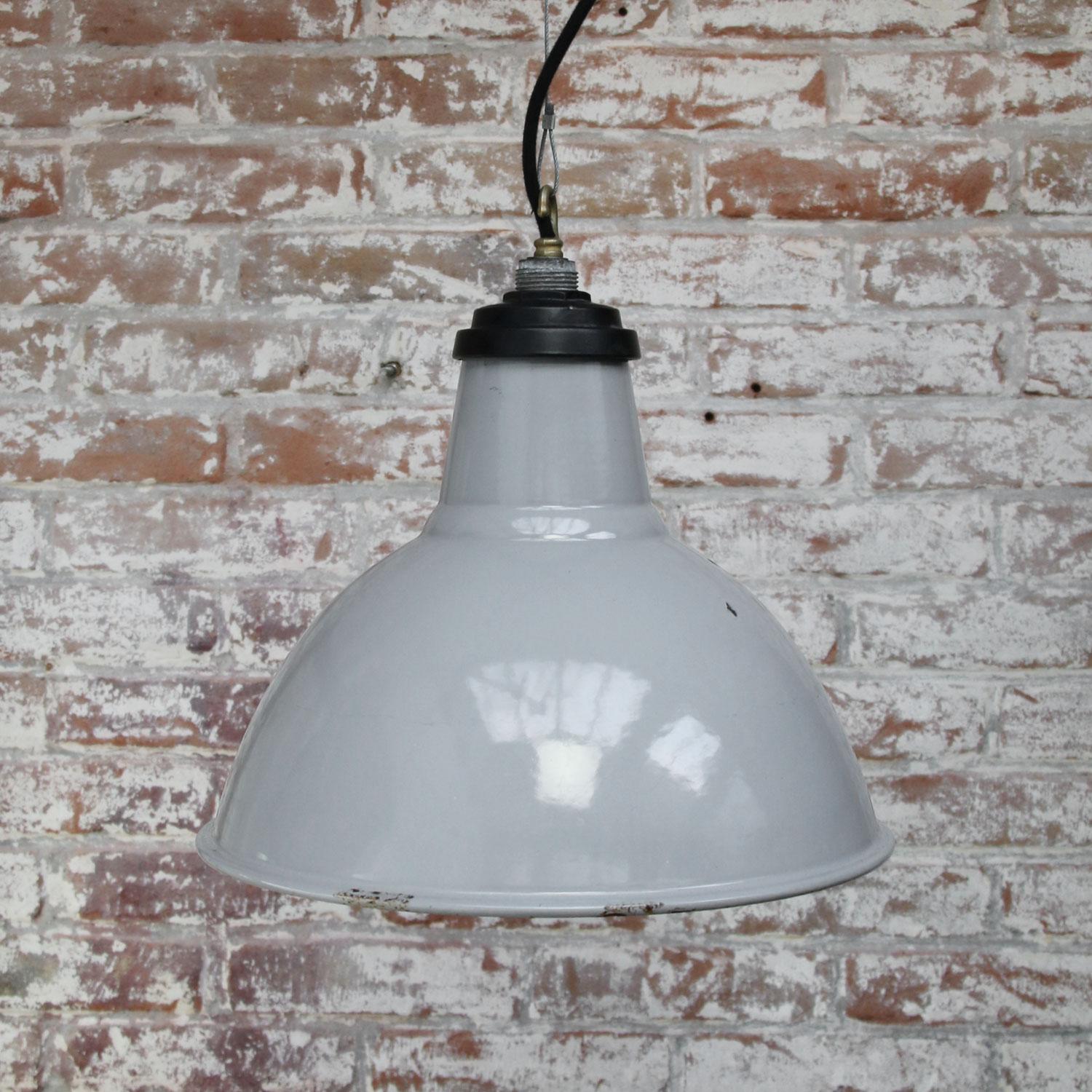 20th Century Gray Enamel British Vintage Industrial Pendant Lights
