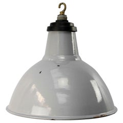 Lampade a sospensione industriali d'epoca con smalto grigio