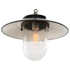 Esmalte Gris Vintage Industrial Baquelita Latón Superior Cristal Transparente Lámparas Colgantes