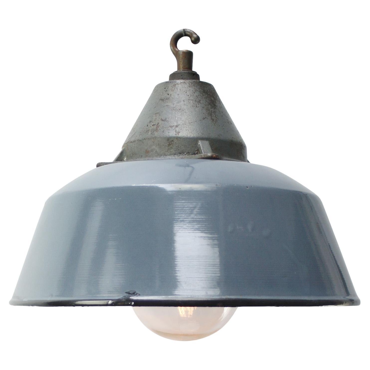 Gray Enamel Vintage Industrial Cast Iron Clear Glass Pendant Lights