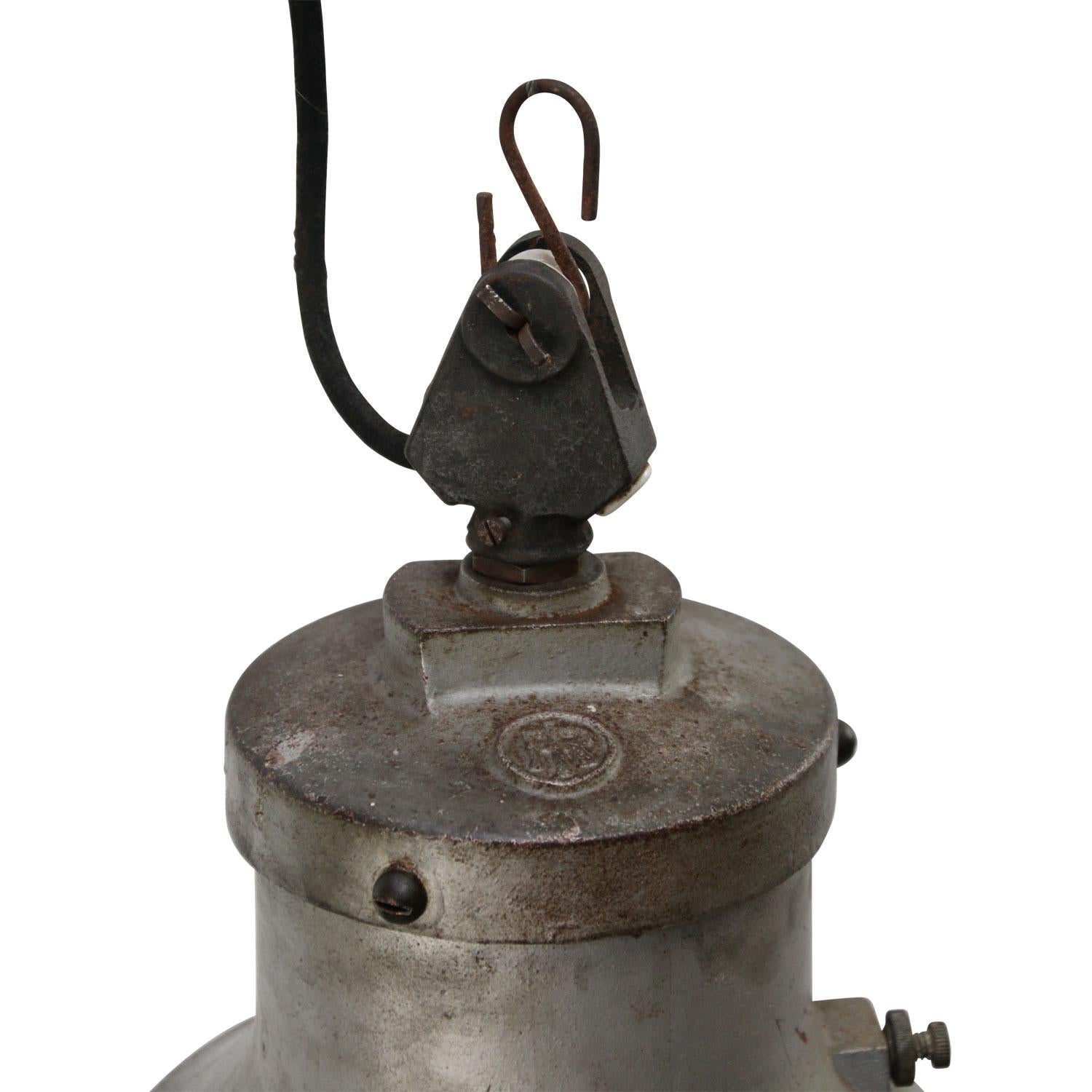 Dutch Gray Enamel Vintage Industrial Cast Iron Pendant Light by Industria Rotterdam