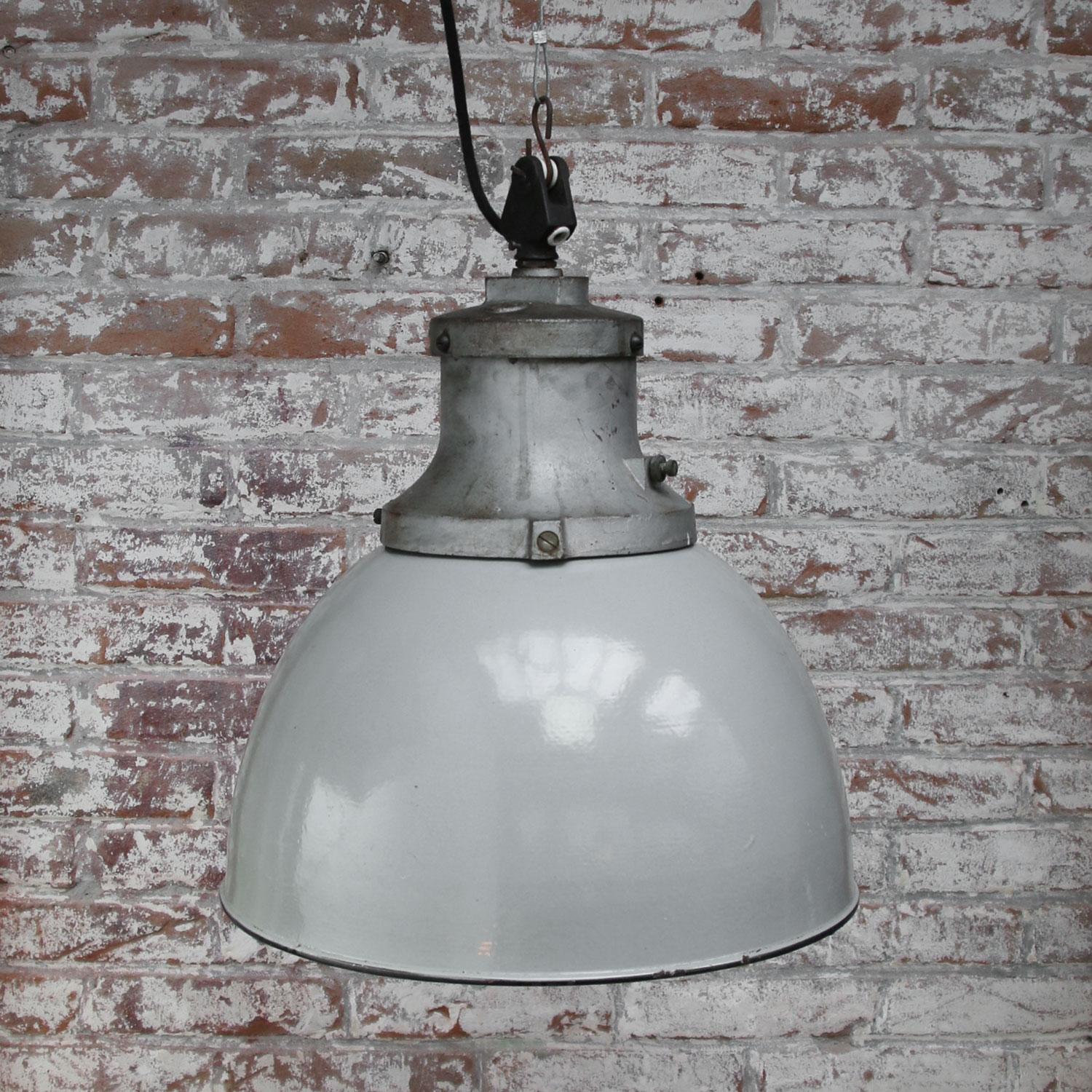 20th Century Gray Enamel Vintage Industrial Cast Iron Pendant Light by Industria Rotterdam