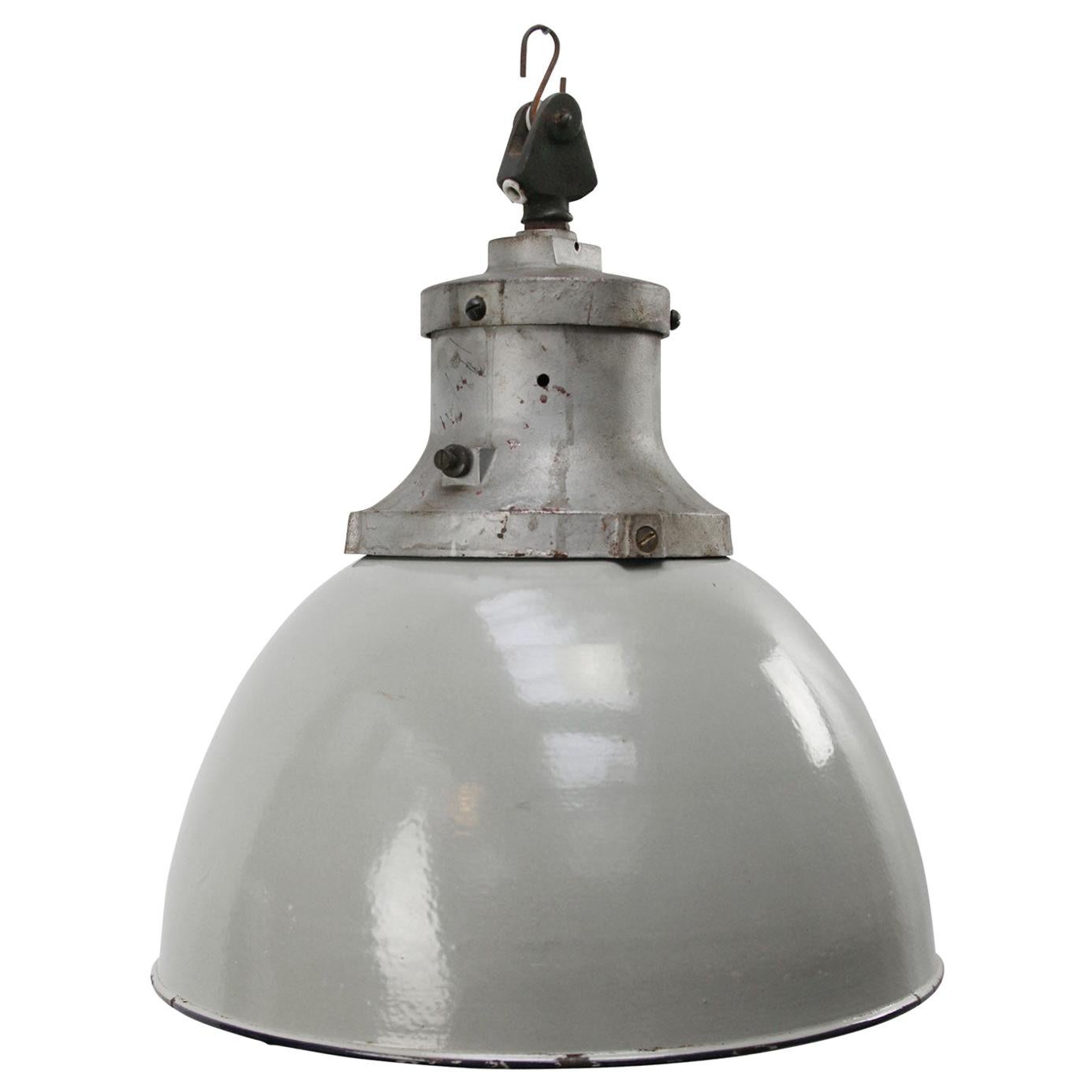 Gray Enamel Vintage Industrial Cast Iron Pendant Light by Industria Rotterdam
